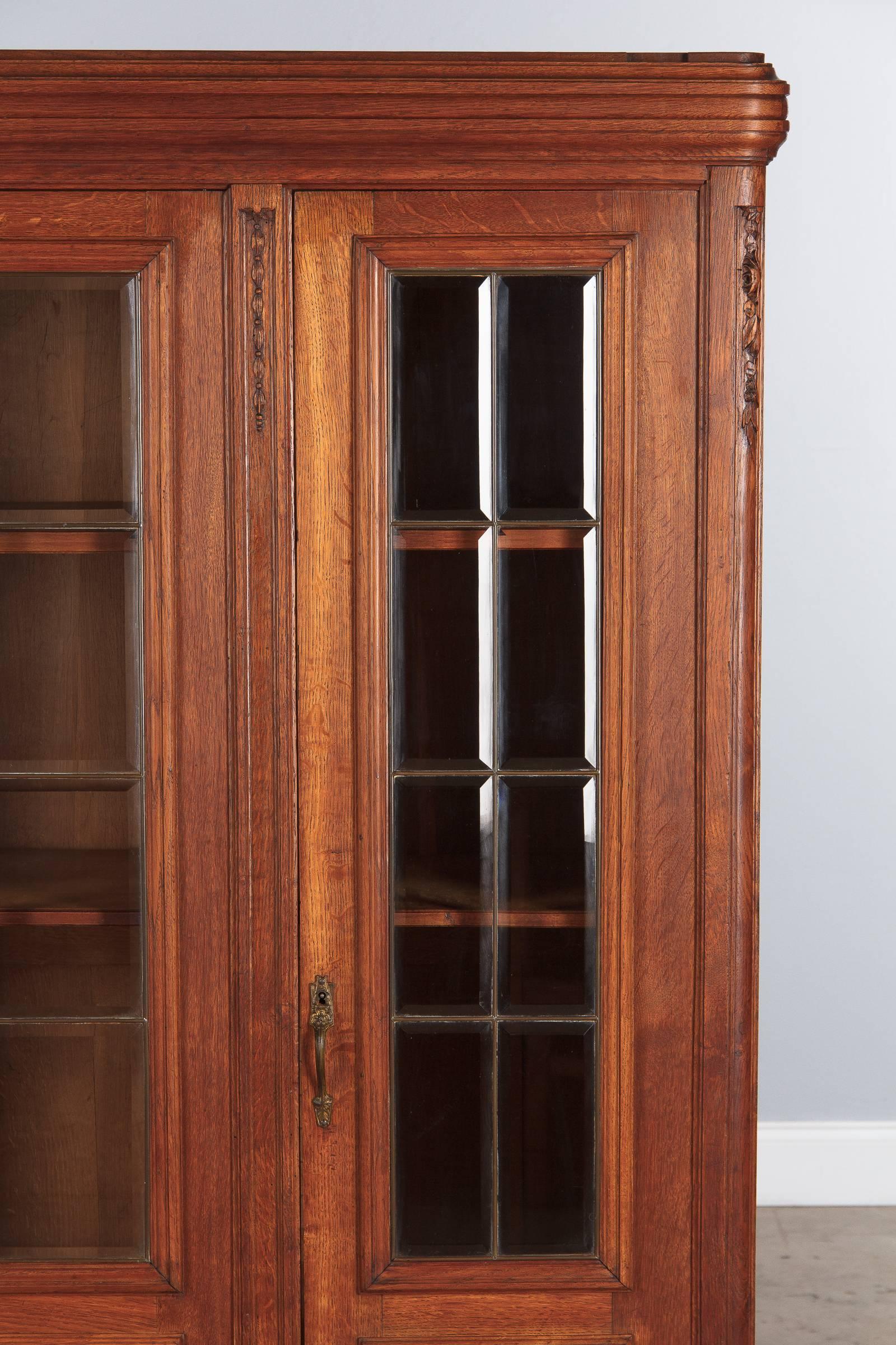 Brass French Louis XVI Style Golden Oak Three-Door Bookcase, 1900s