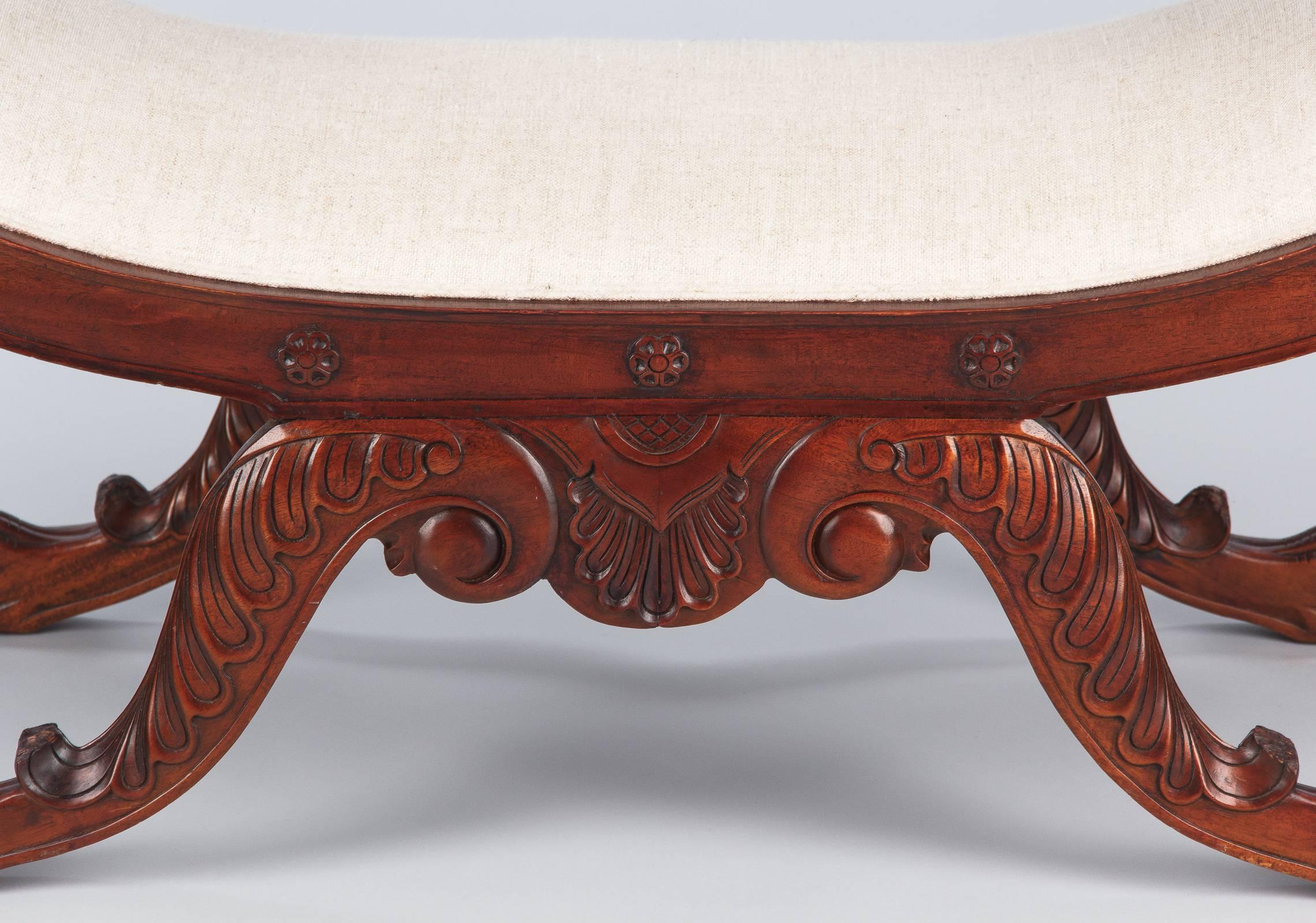 French Renaissance Revival Rococo Curule Bench, 1950s 1