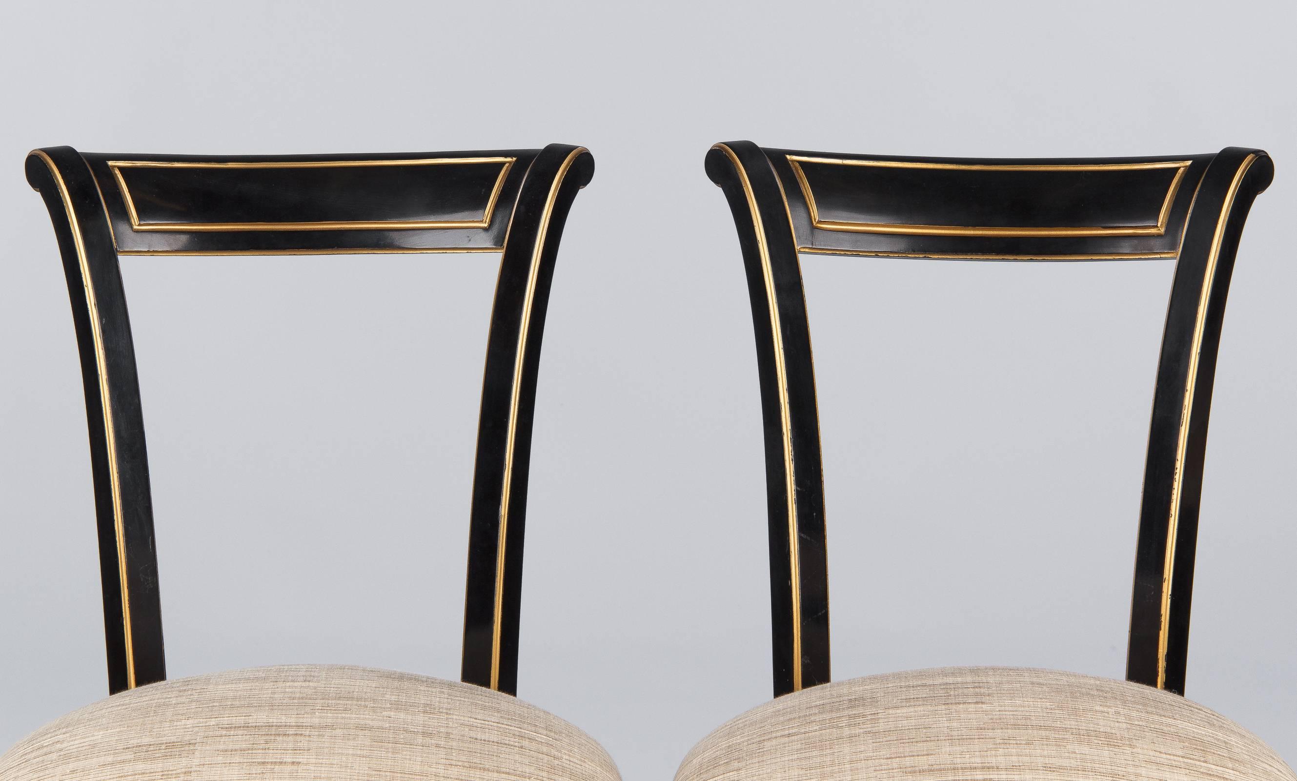 Varnished Set of Four French Neoclassical Ebonized Chairs by Maurice Hirsch, 1950s