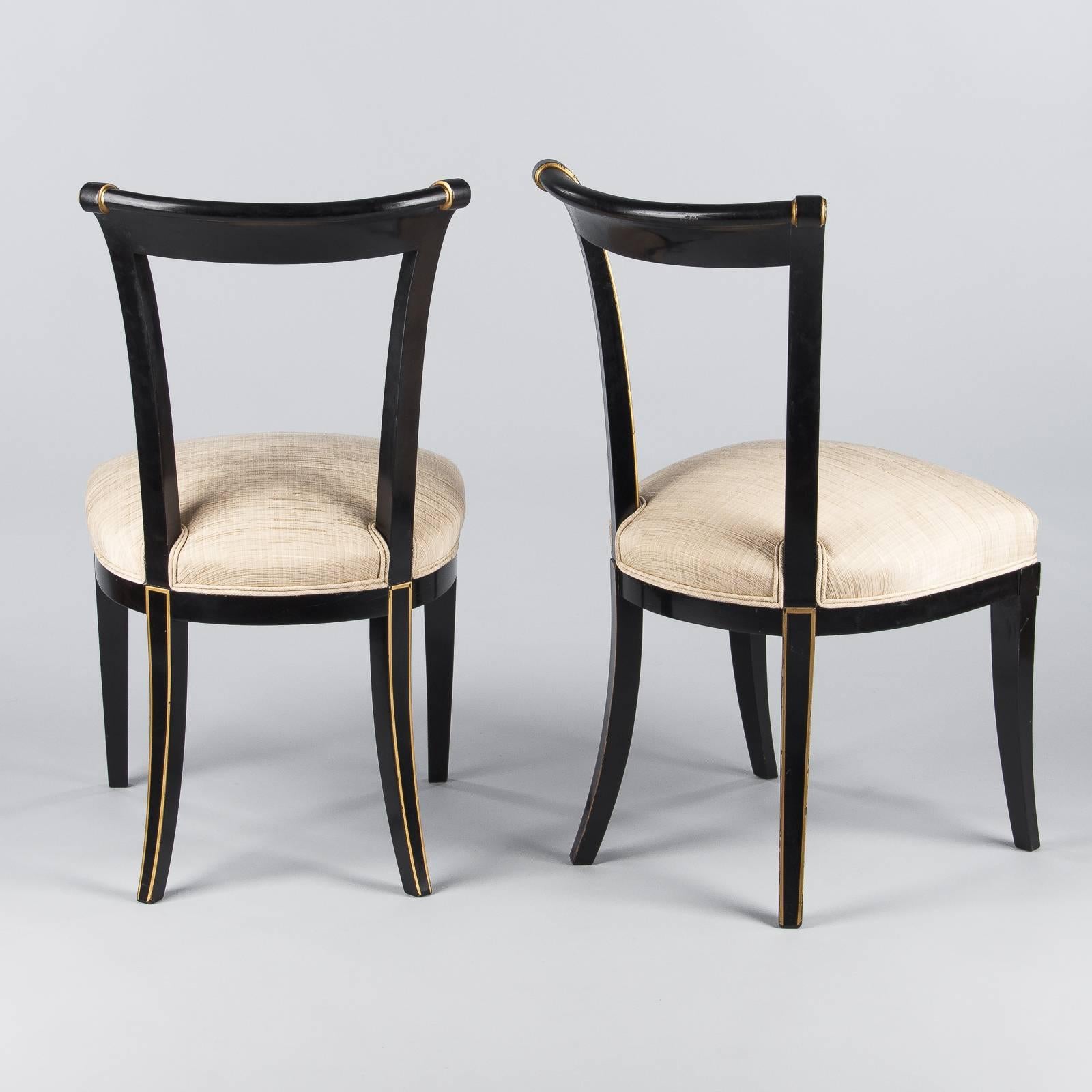 Mid-20th Century Set of Four French Neoclassical Ebonized Chairs by Maurice Hirsch, 1950s