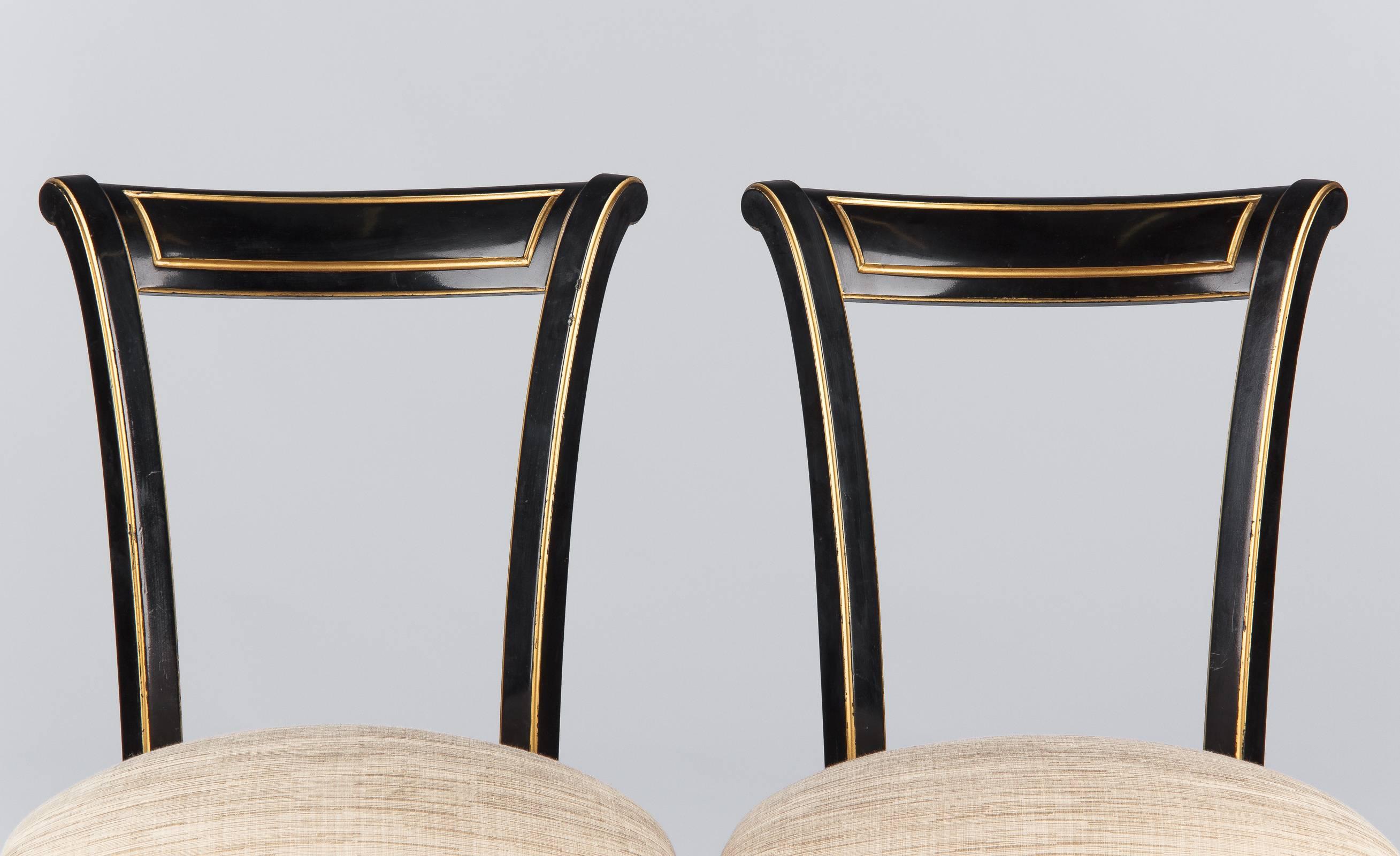 Set of Four French Neoclassical Ebonized Chairs by Maurice Hirsch, 1950s 1