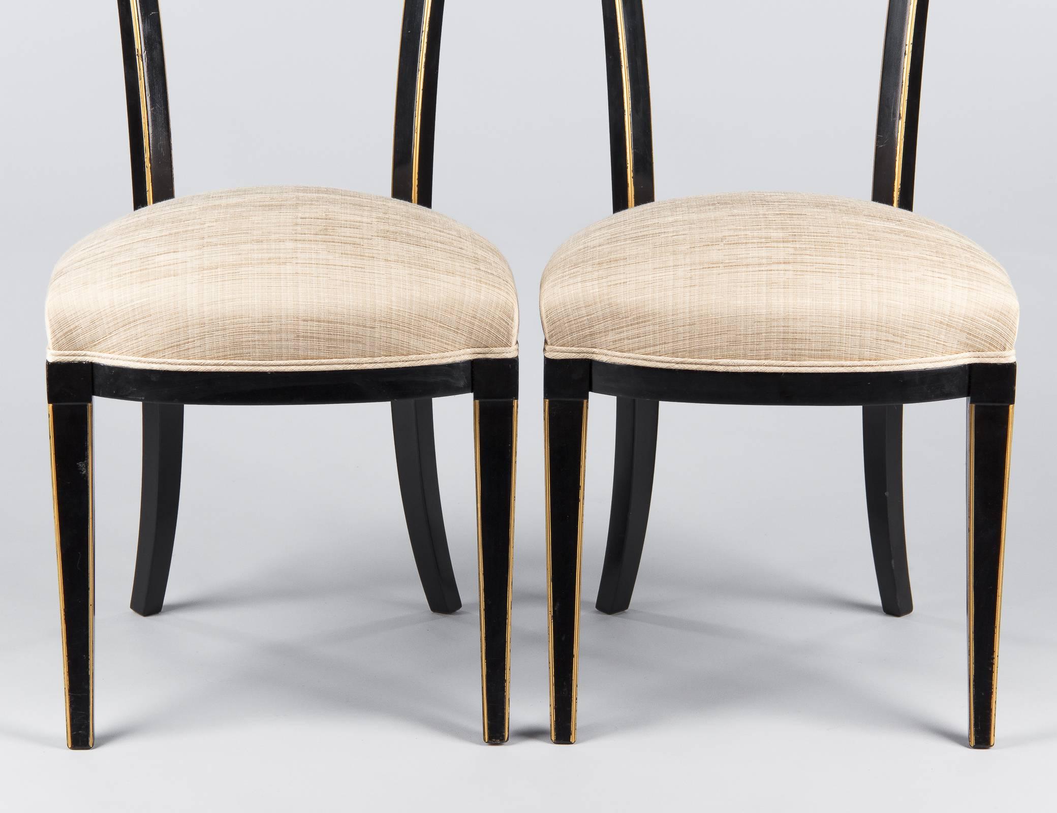 Set of Four French Neoclassical Ebonized Chairs by Maurice Hirsch, 1950s 2