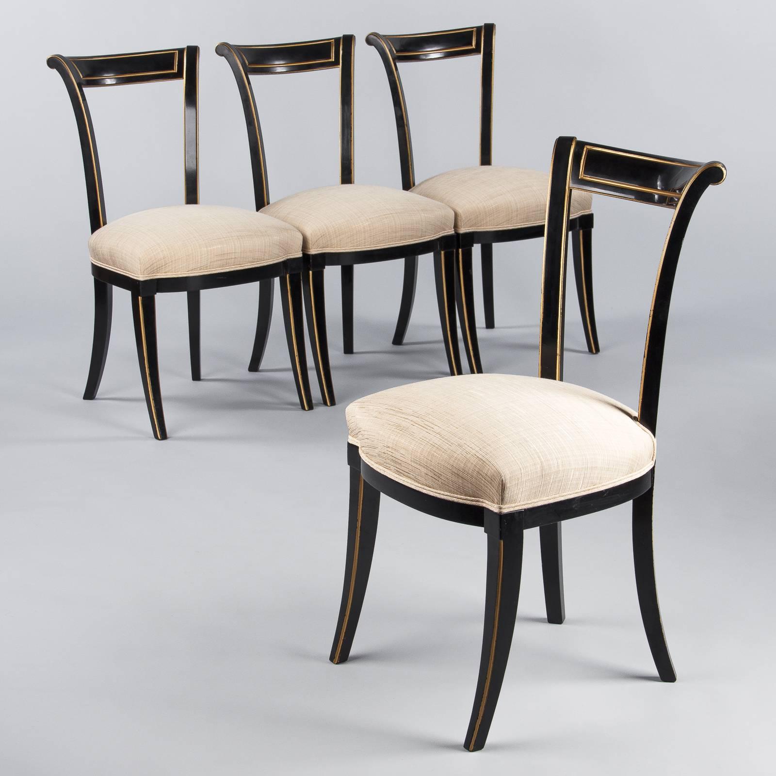 Set of Four French Neoclassical Ebonized Chairs by Maurice Hirsch, 1950s 3