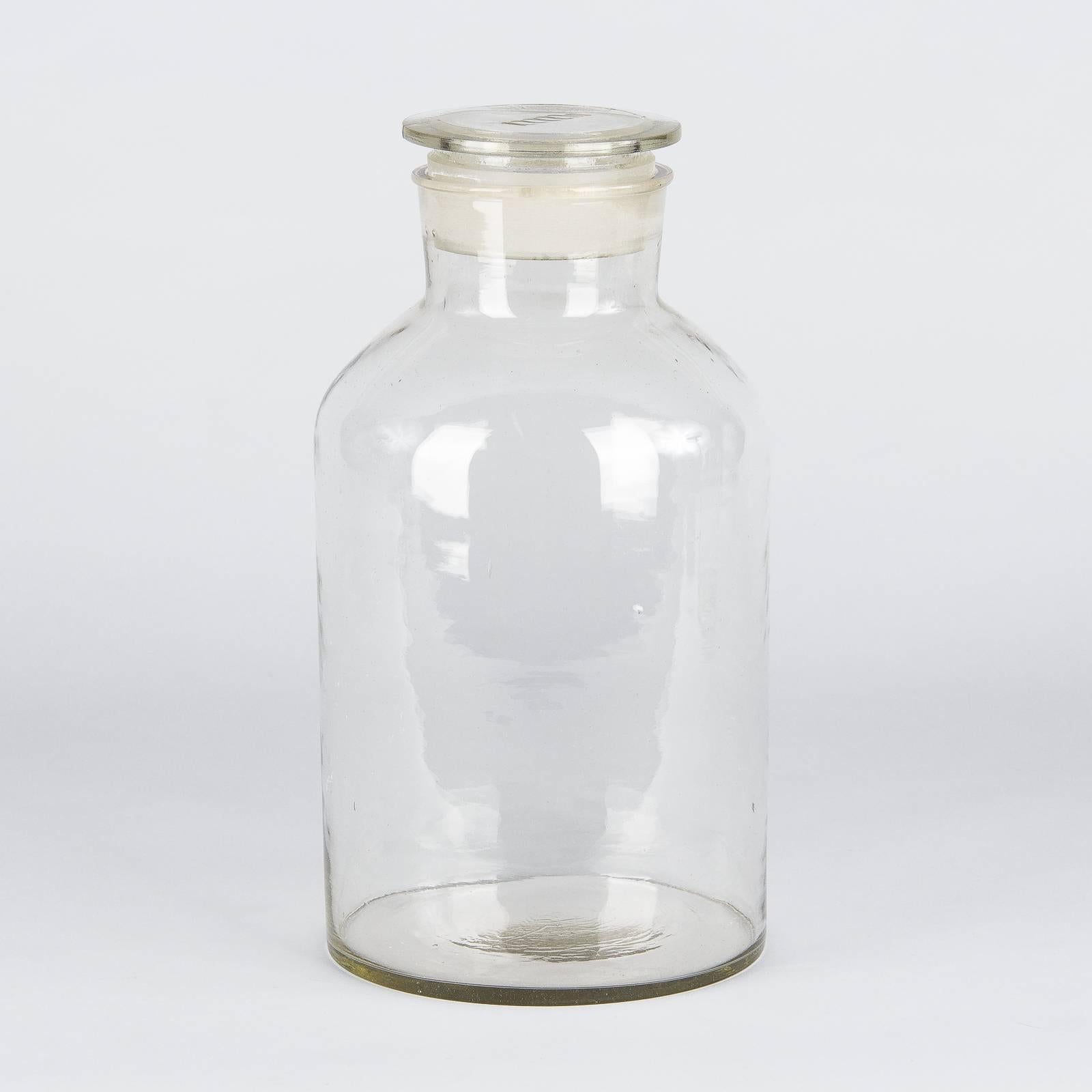 20th Century Three French Pharmacy Glass Jars, 1950s
