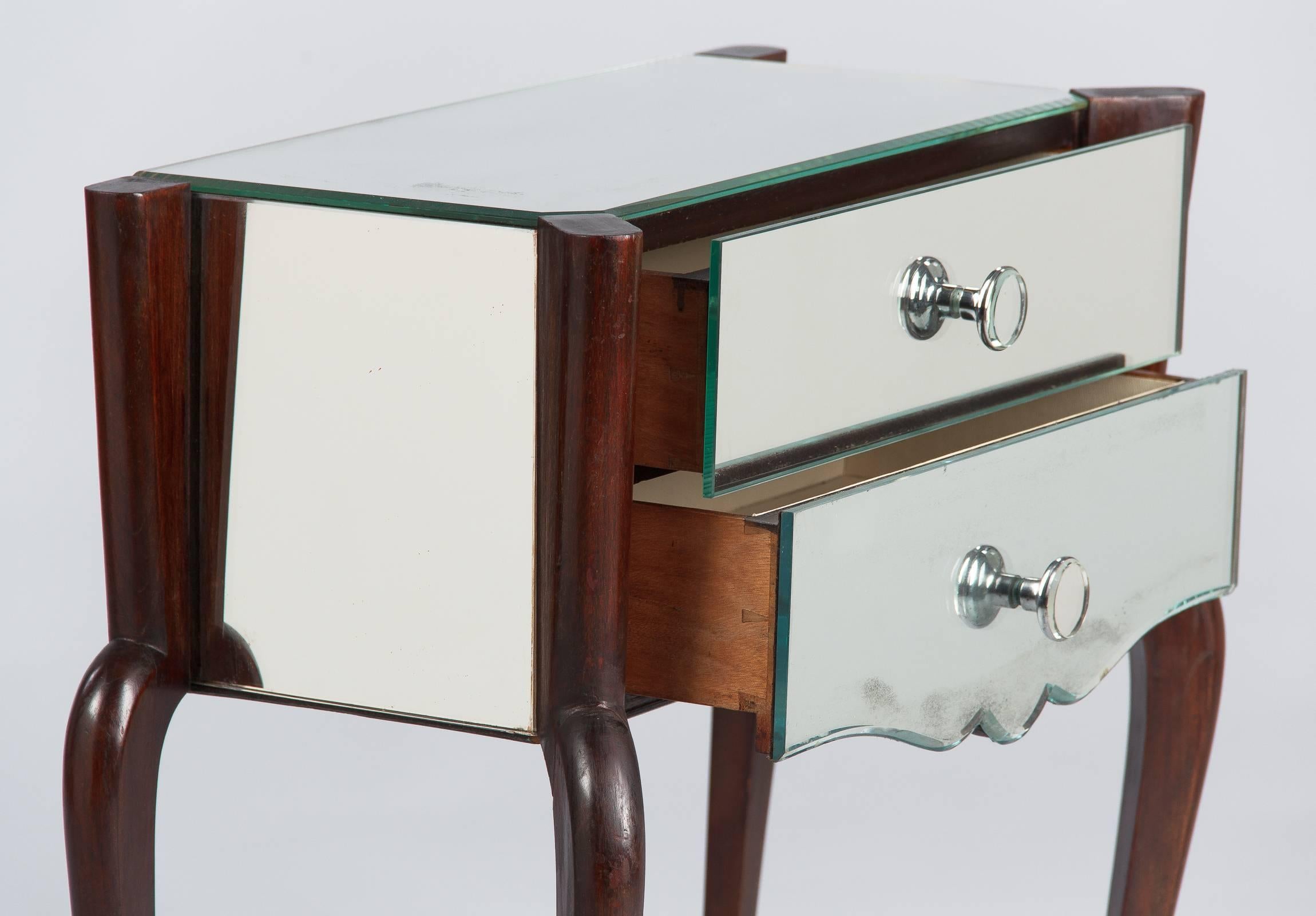 French Midcentury Mirrored Venetian Glass and Rosewood Two-Drawer Chest, 1950s