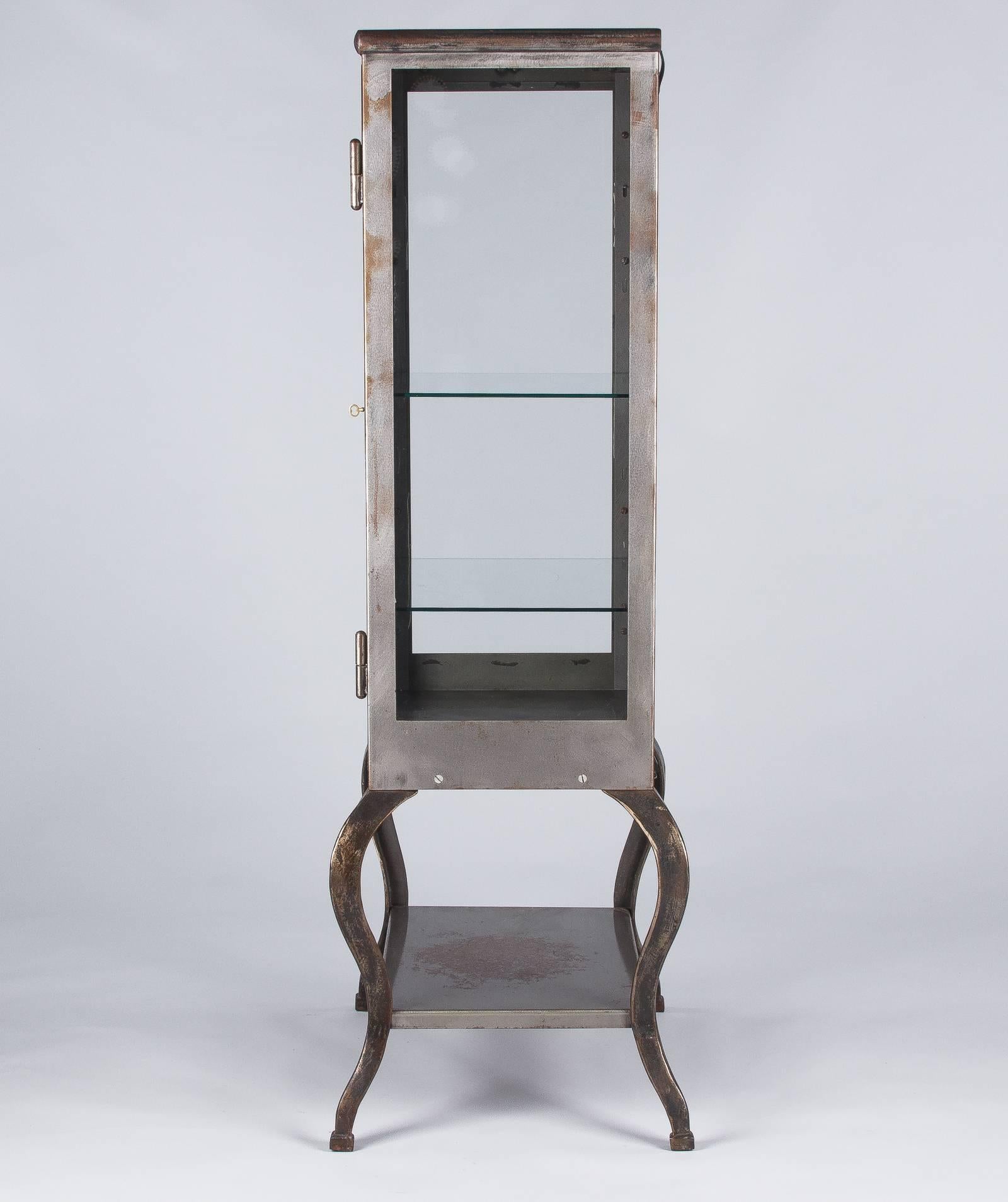 Brass Industrial Apothecary Polished Steel Vitrine, 1940s