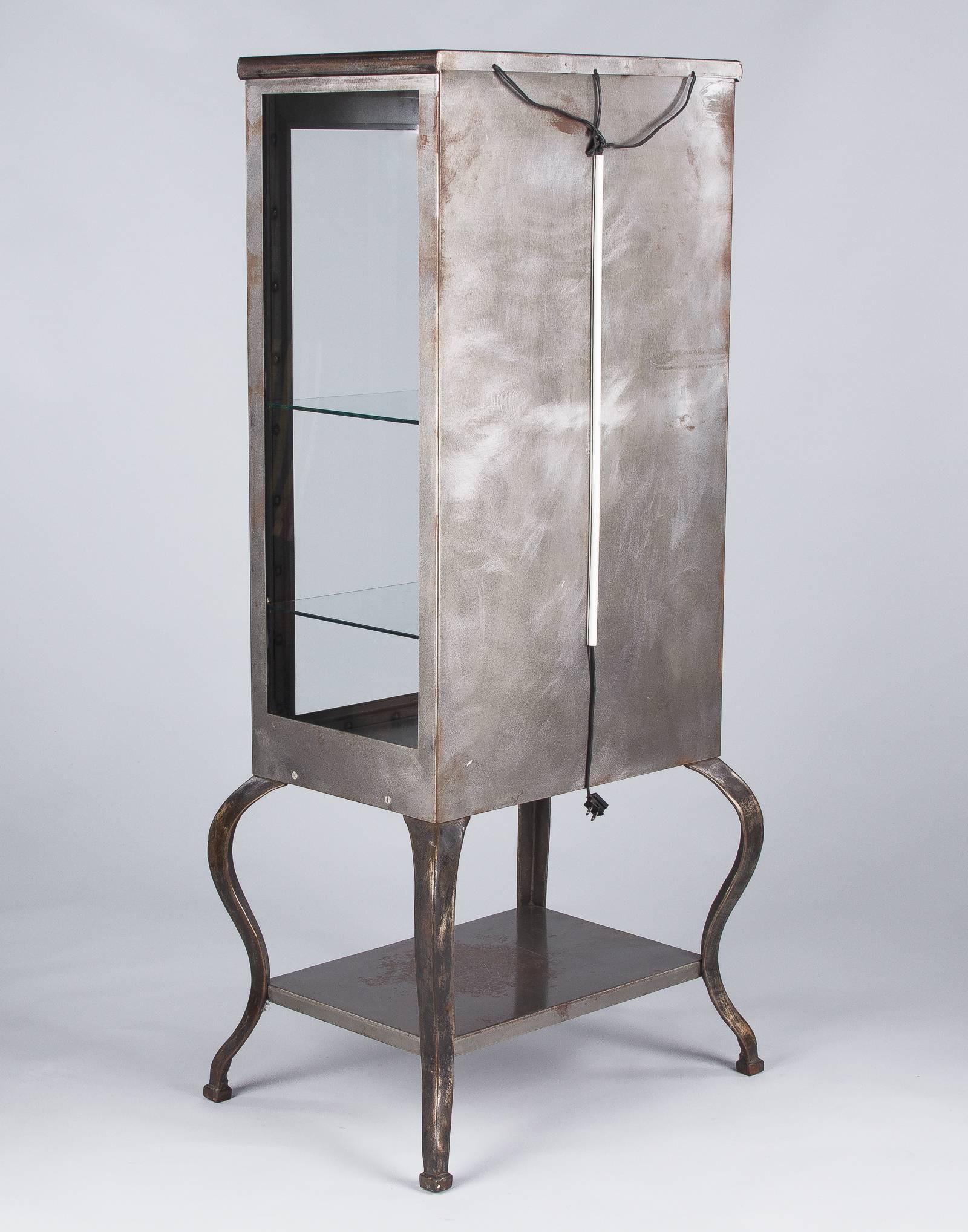 20th Century Industrial Apothecary Polished Steel Vitrine, 1940s