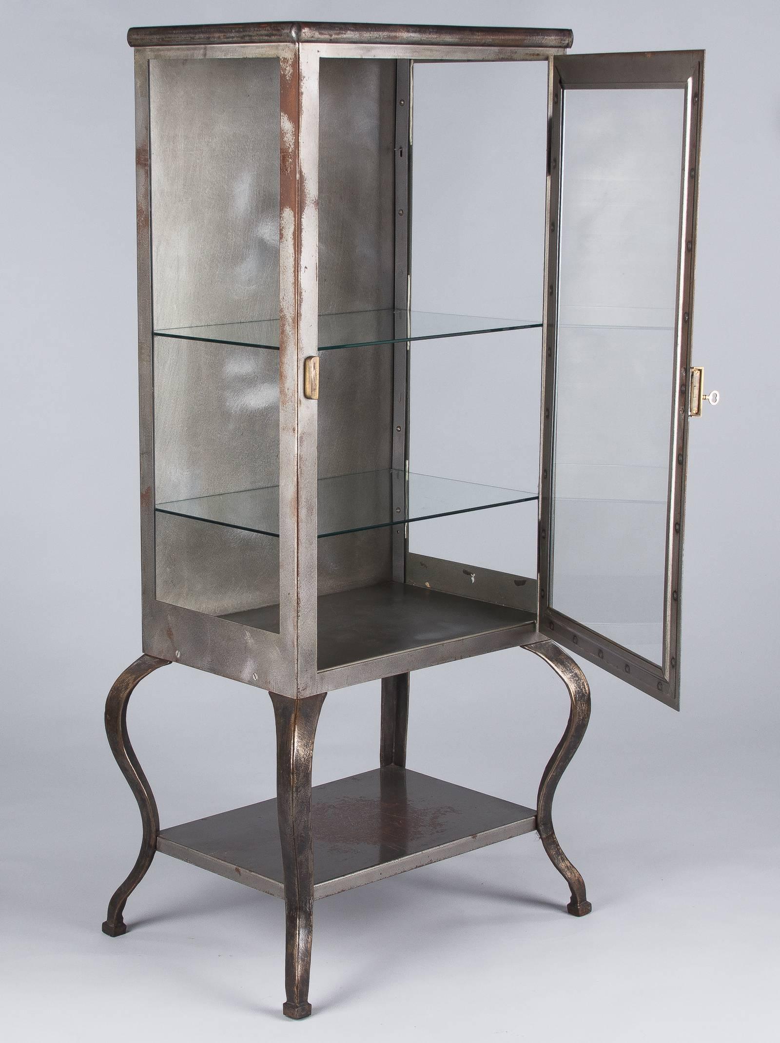 American Industrial Apothecary Polished Steel Vitrine, 1940s