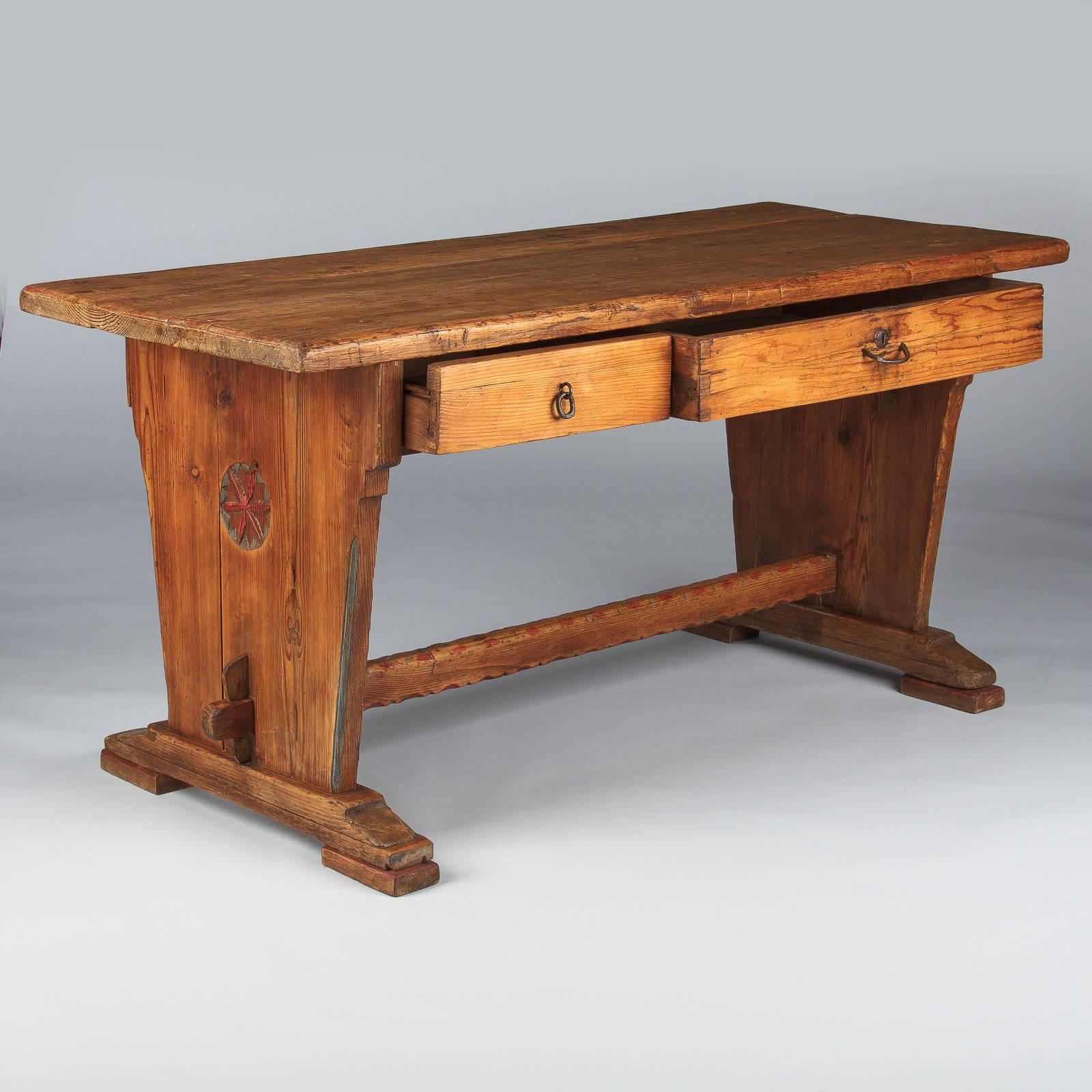 19th Century Country French Rustic Larchwood Desk, Mid-1800s