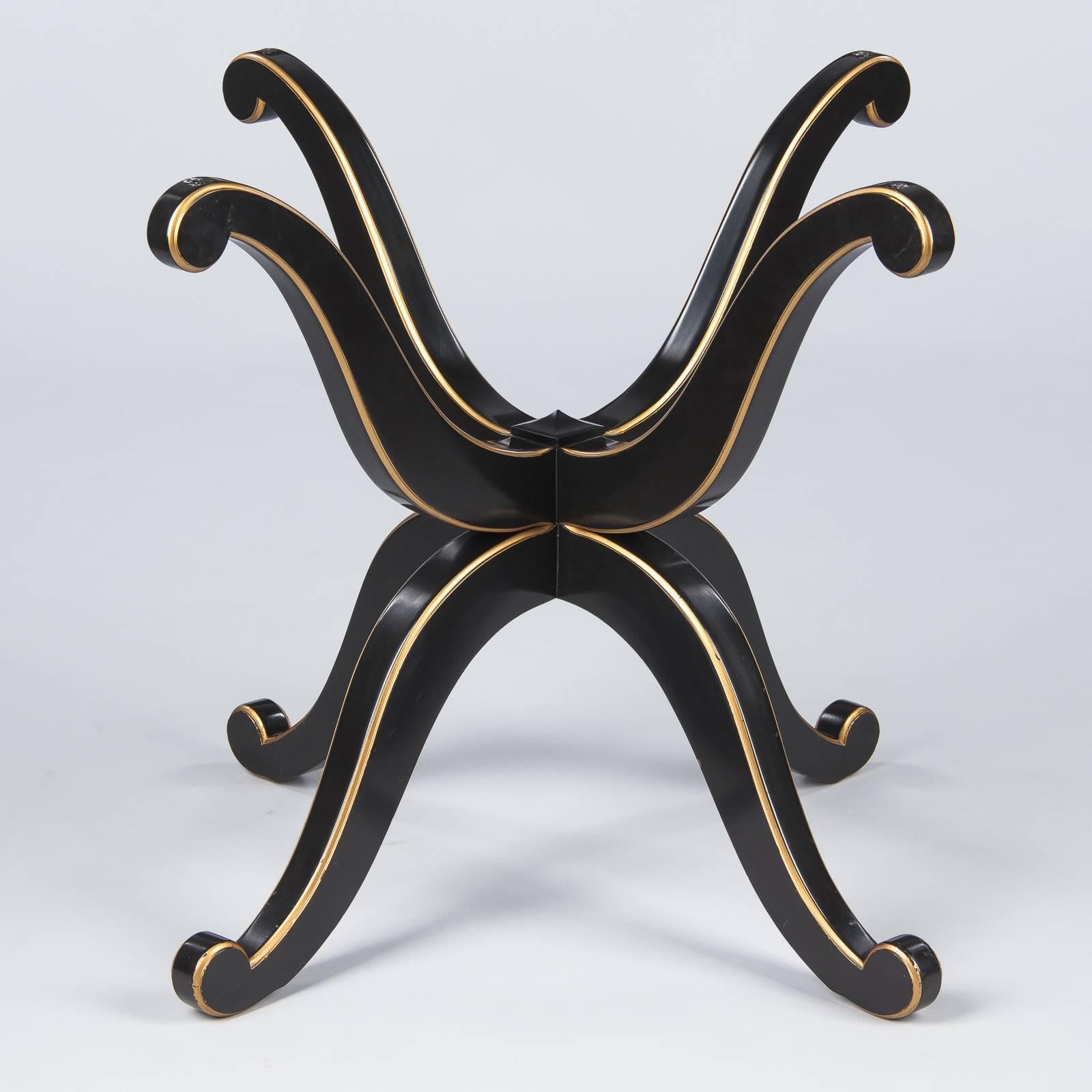 French Neoclassical Maurice Hirsch Glass Top Table with Ebonized Base, 1950s 1