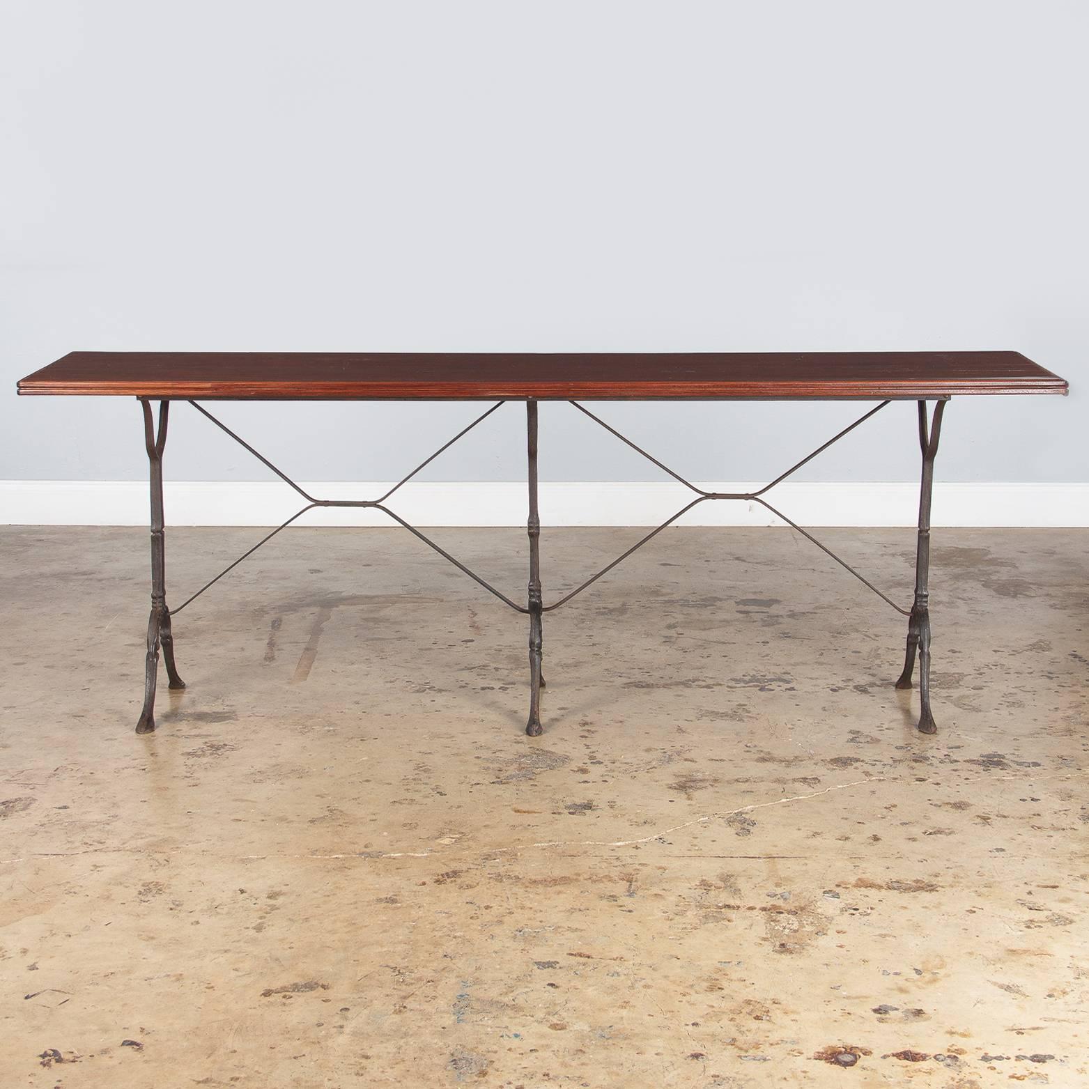 French Iron Base Bistro Table with Lacquered Wooden Top, 1920s 2