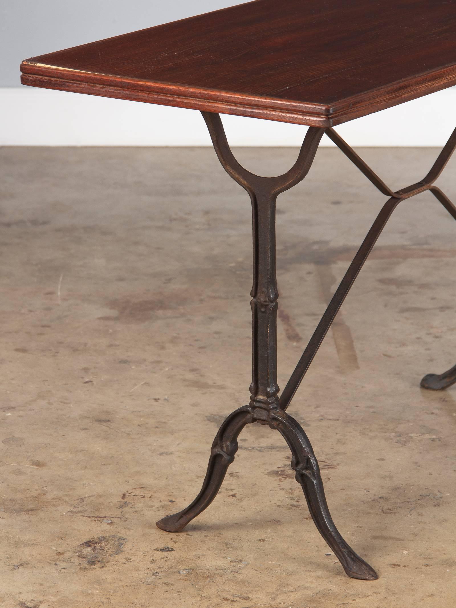 Pine French Iron Base Bistro Table with Lacquered Wooden Top, 1920s