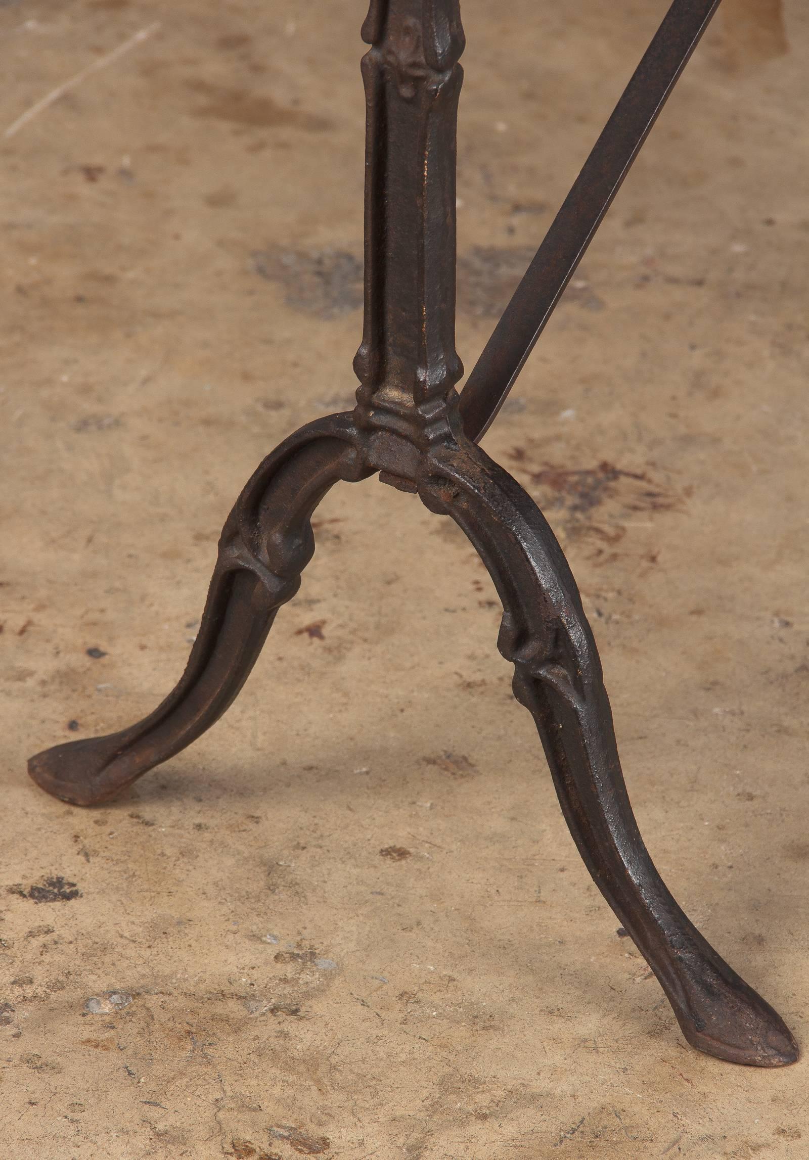 French Iron Base Bistro Table with Lacquered Wooden Top, 1920s 1