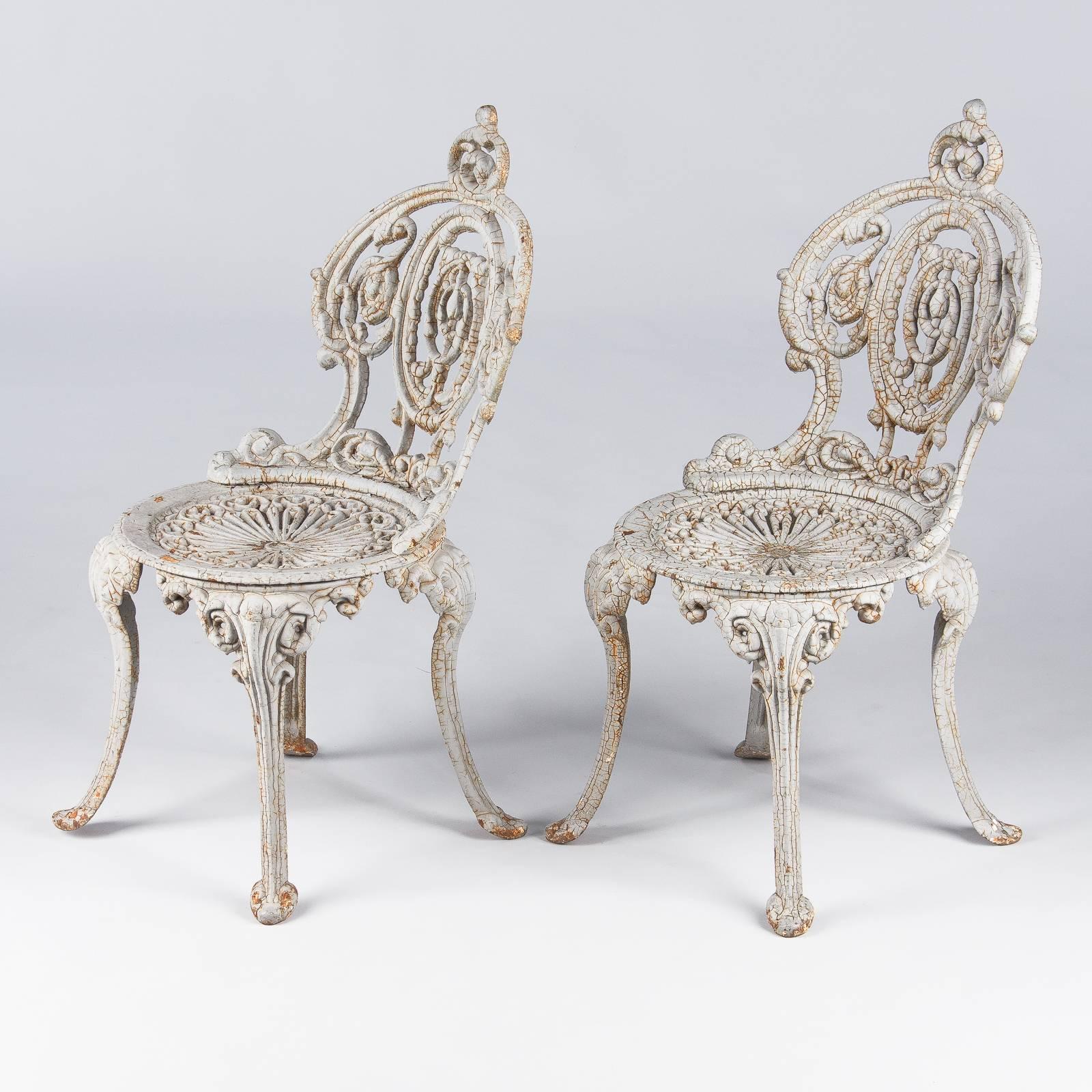 20th Century Pair of Painted Cast Iron Garden Chairs, France, 1950s