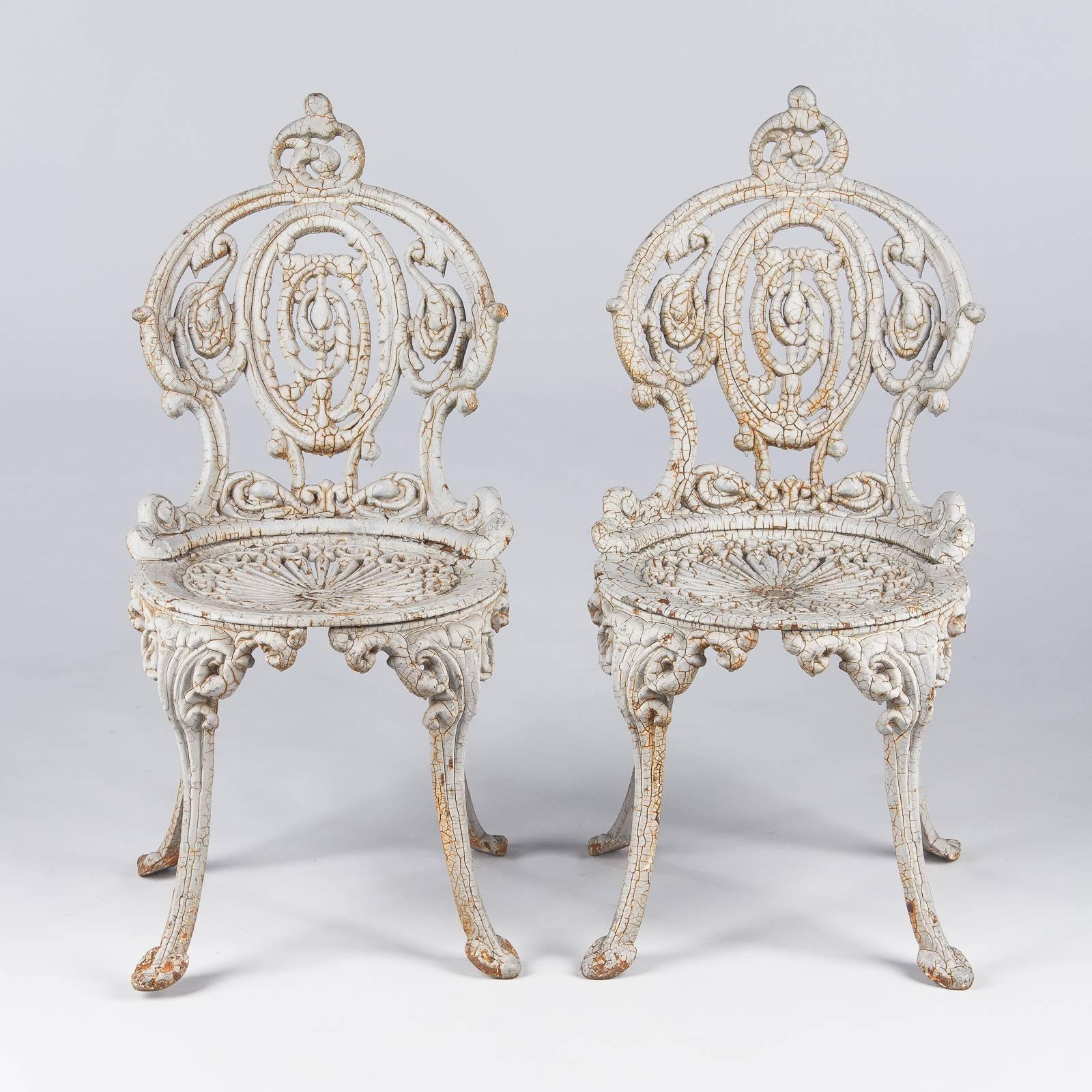 Rococo Pair of Painted Cast Iron Garden Chairs, France, 1950s