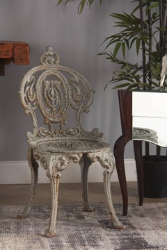 Pair of Painted Cast Iron Garden Chairs, France, 1950s