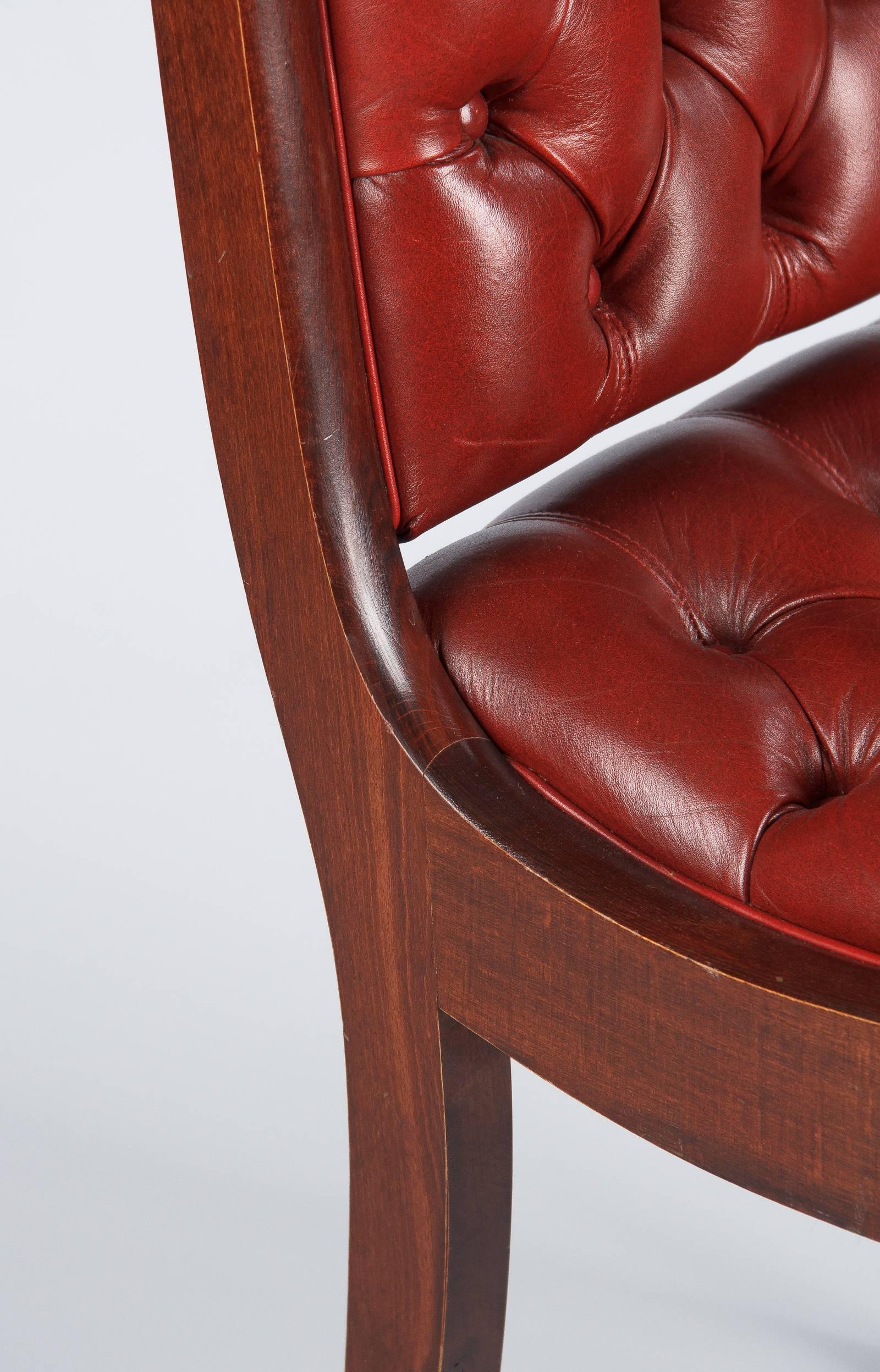 Pair of English Mahogany and Red Tufted Leather Side Chairs, 1950s 4