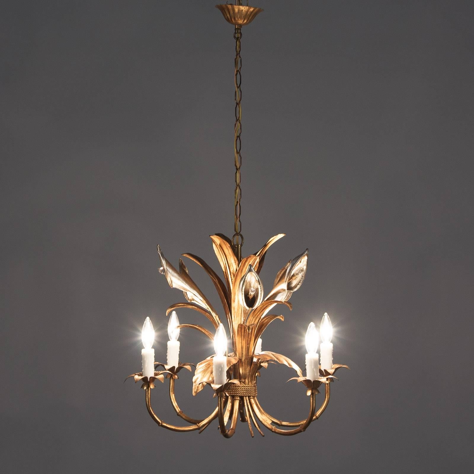 Gilt French Gilded Metal and Crystal Chandelier, 1950s