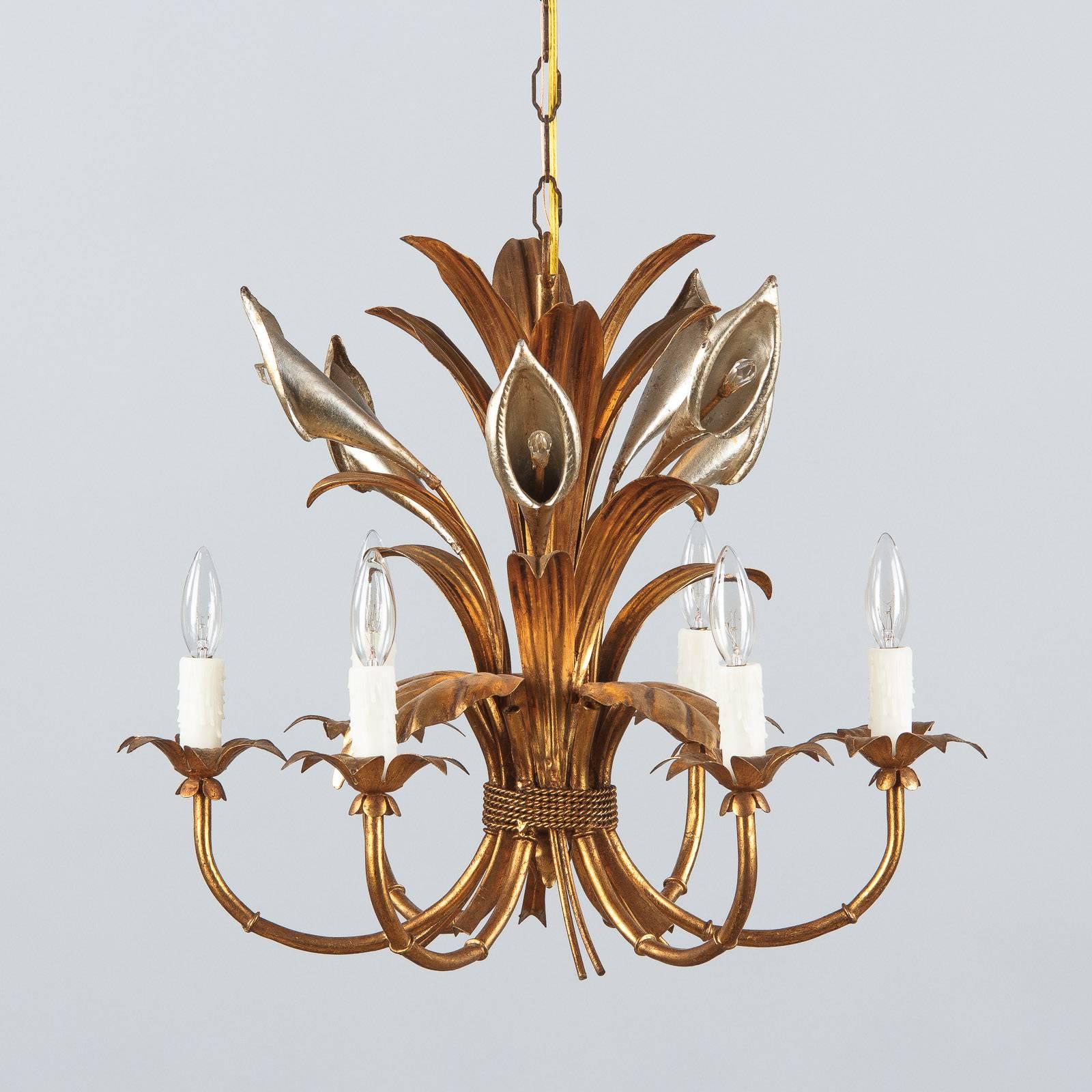 French Gilded Metal and Crystal Chandelier, 1950s 3