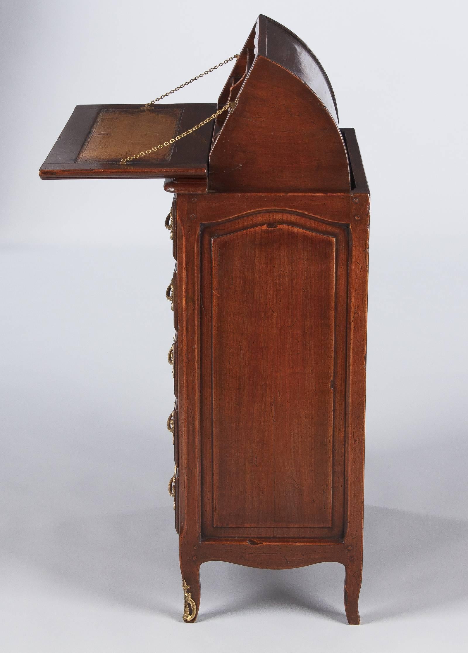 Brass Louis XV Style Walnut Chest and Secretaire, 1920s