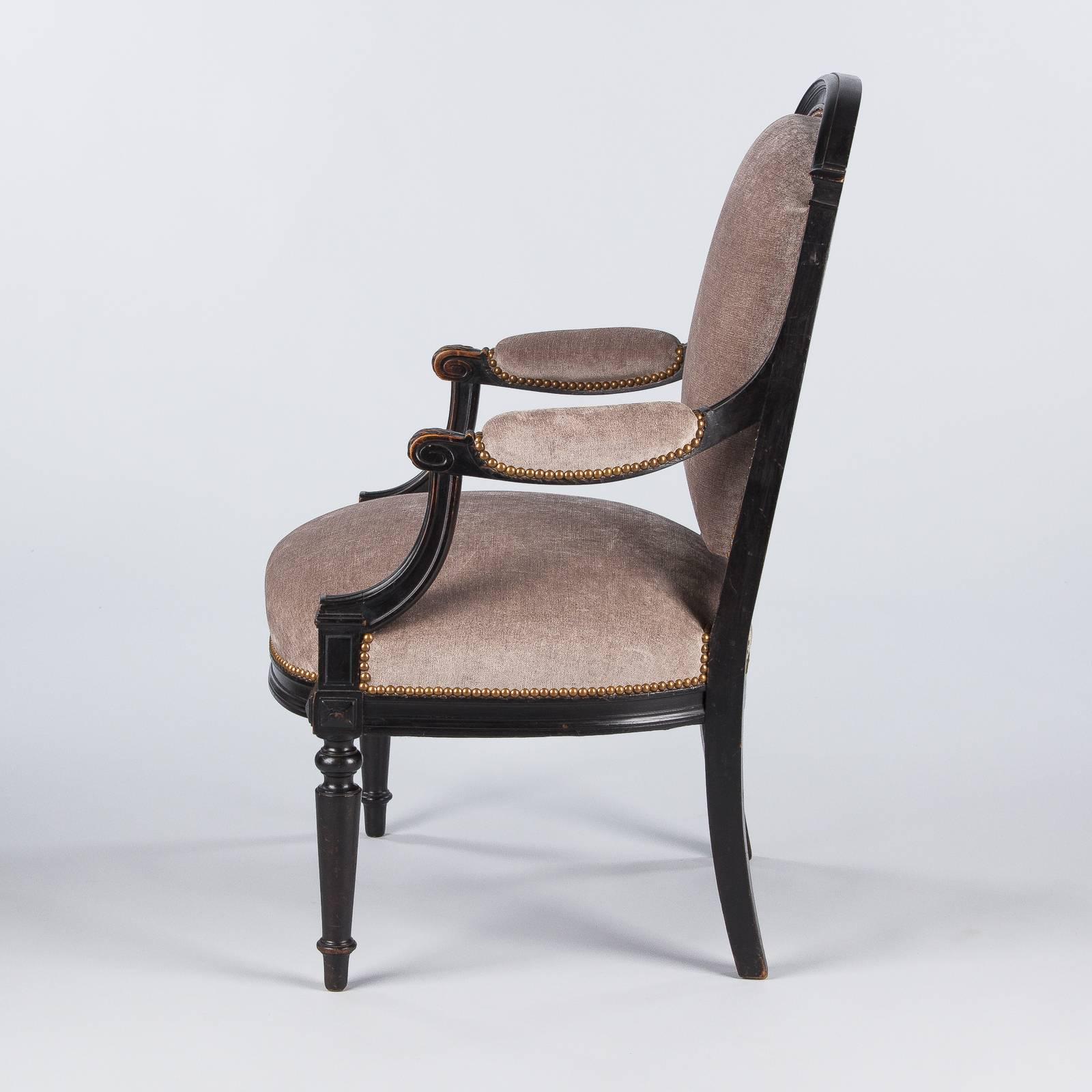 French Napoleon III Upholstered Armchair in Ebonized Pear Wood, 1870s 3