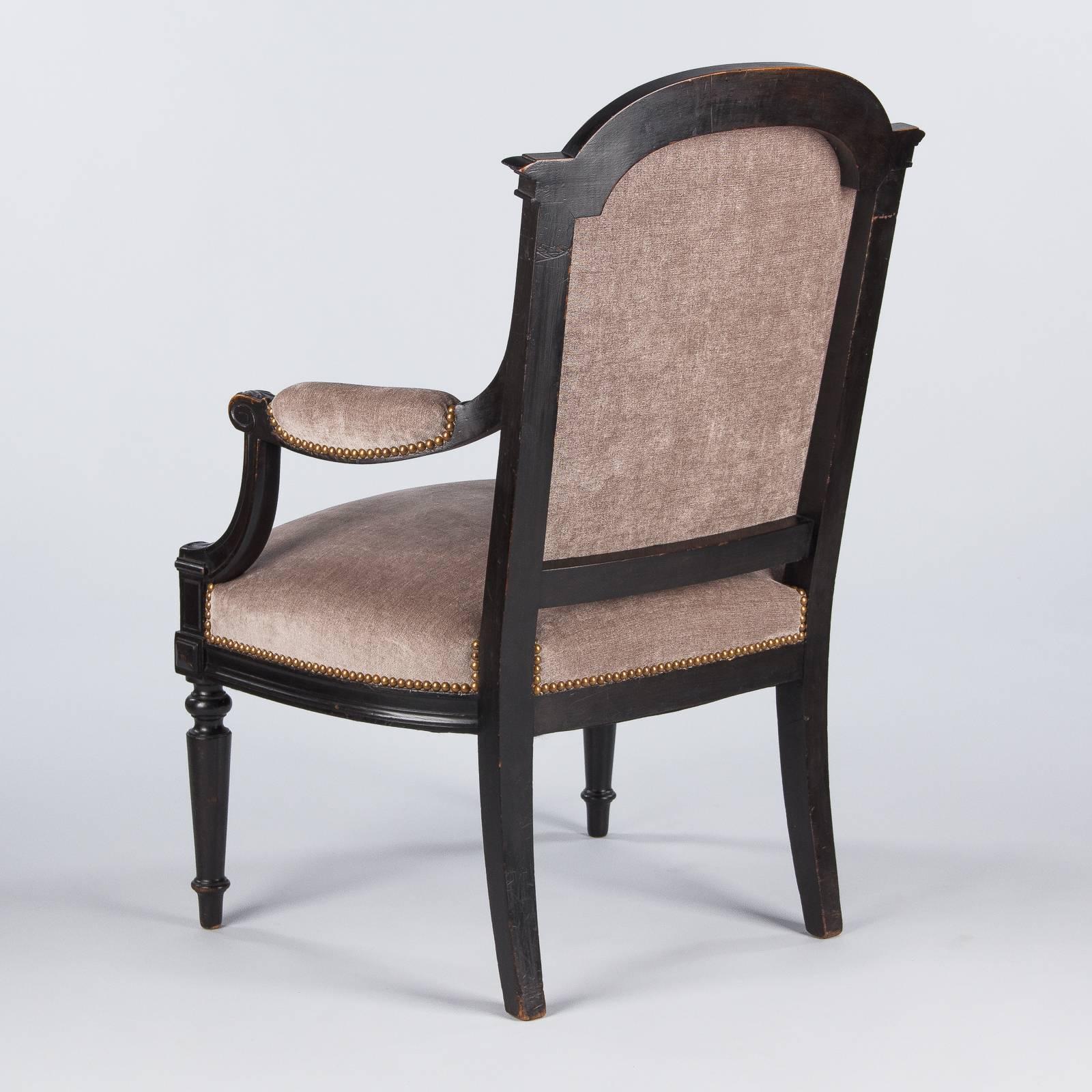 French Napoleon III Upholstered Armchair in Ebonized Pear Wood, 1870s 4
