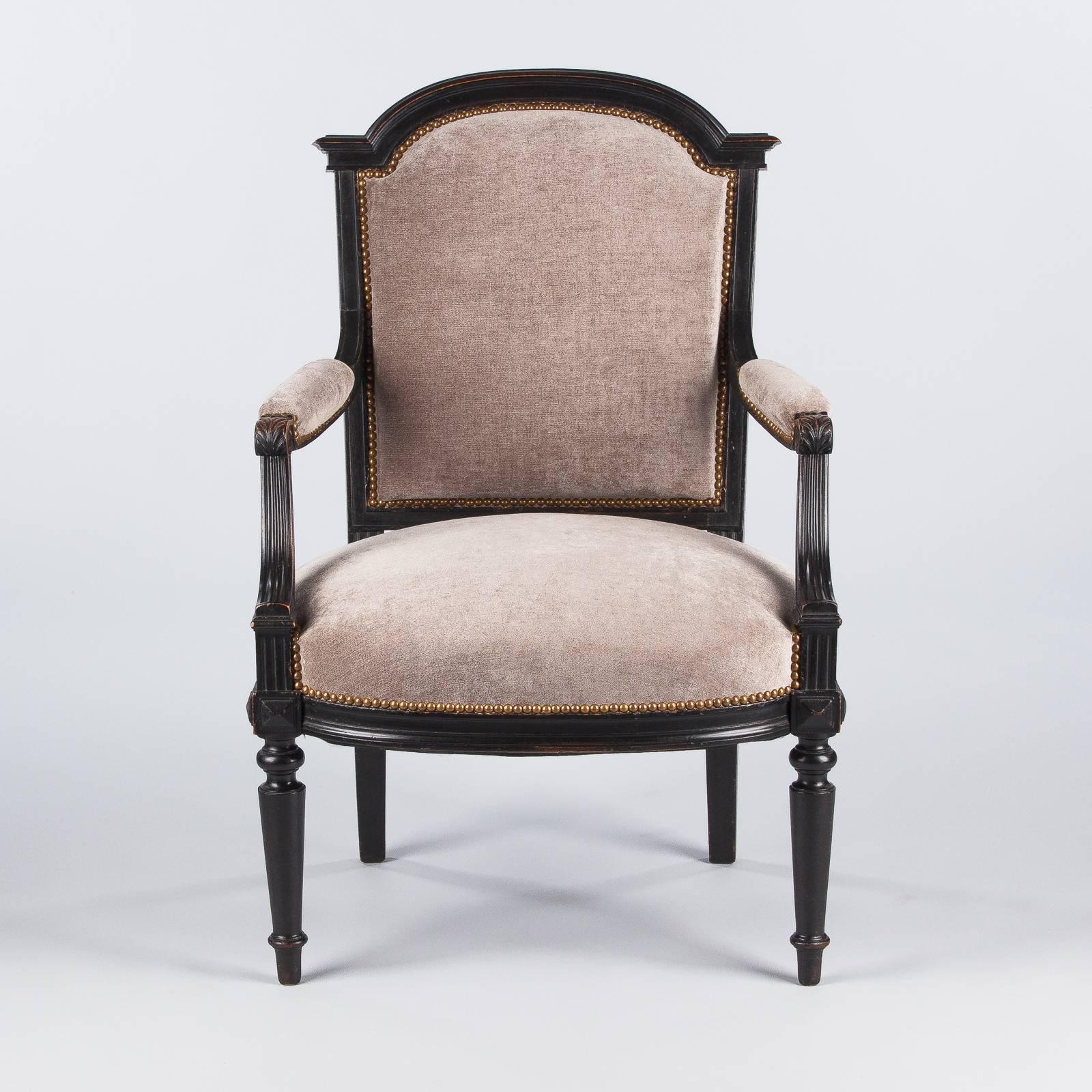French Napoleon III Upholstered Armchair in Ebonized Pear Wood, 1870s 1