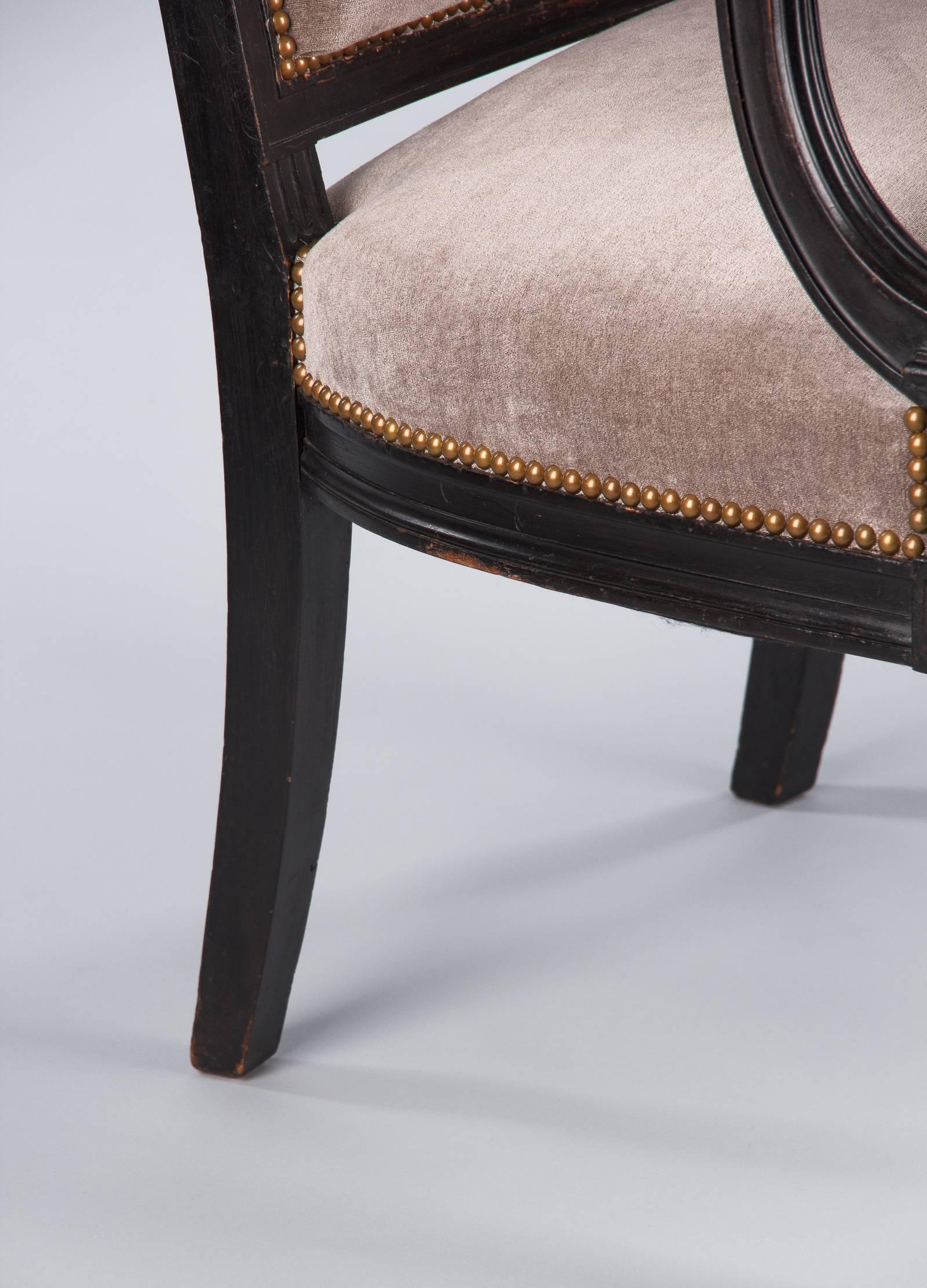 19th Century French Napoleon III Upholstered Armchair in Ebonized Pear Wood, 1870s