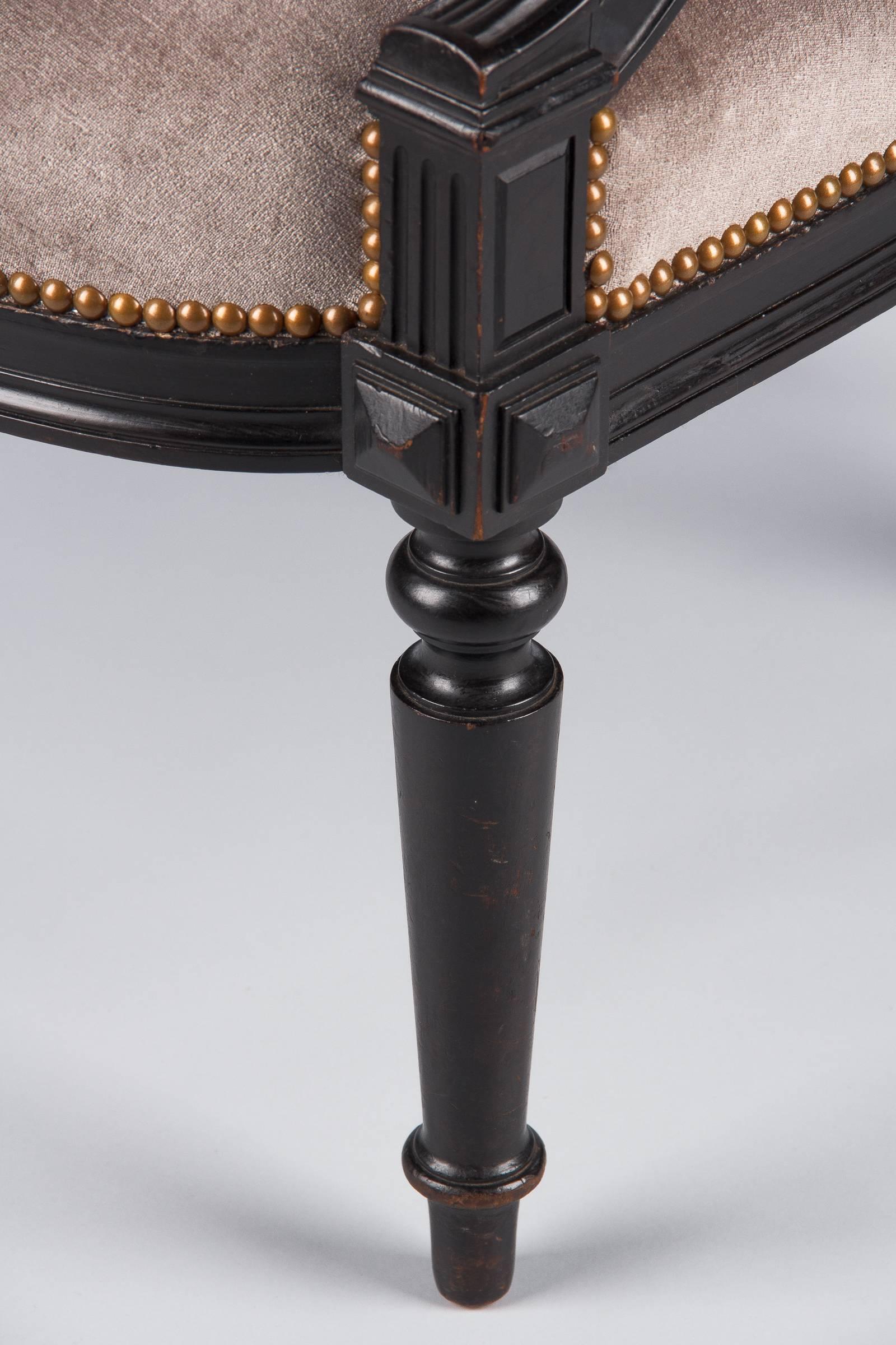 Fabric French Napoleon III Upholstered Armchair in Ebonized Pear Wood, 1870s