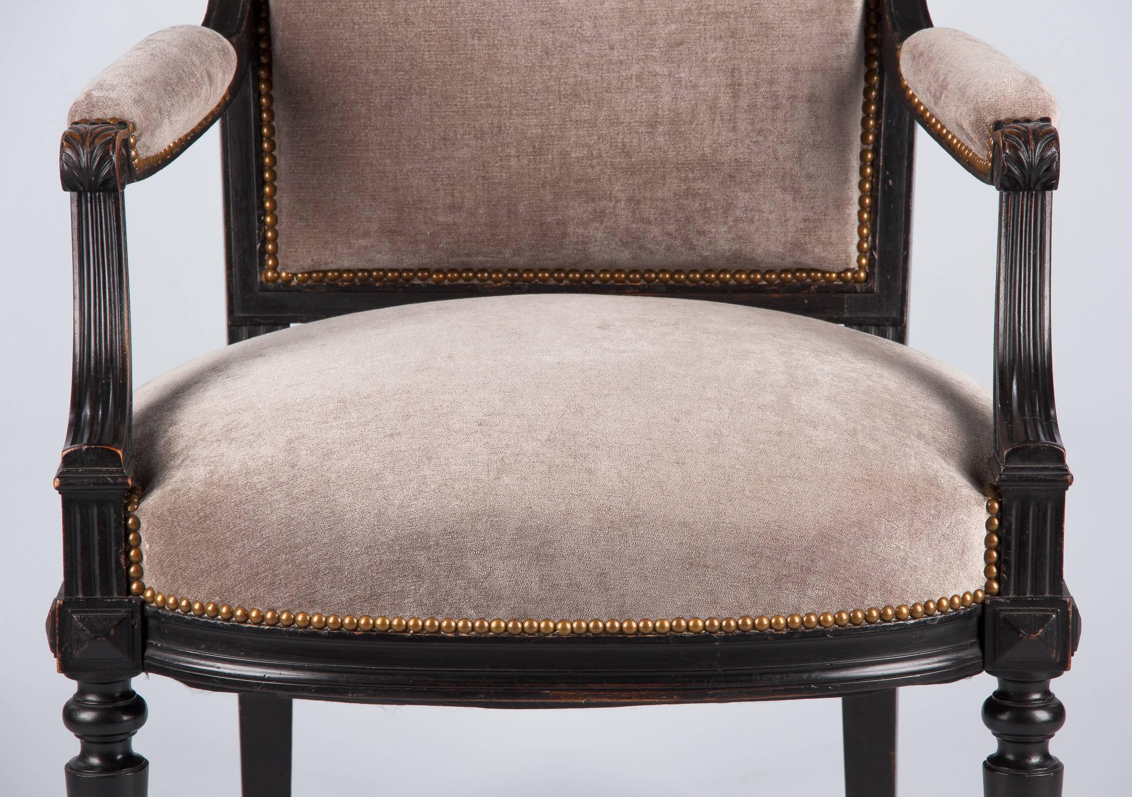 French Napoleon III Upholstered Armchair in Ebonized Pear Wood, 1870s 2
