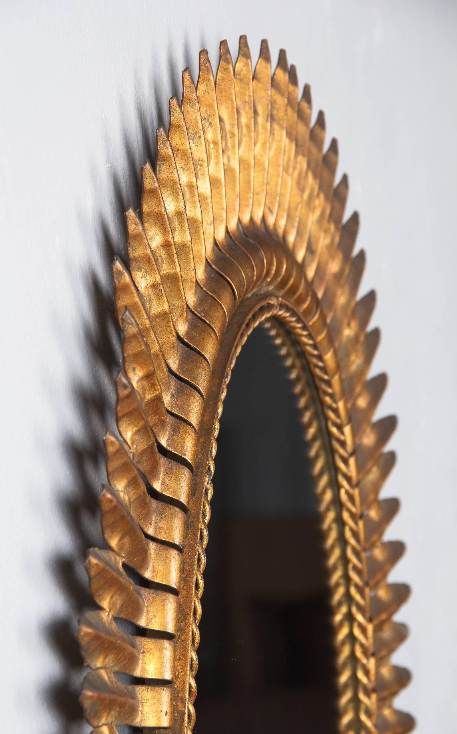 20th Century Gilded Metal Sunburst Mirror, Spain, 1950s