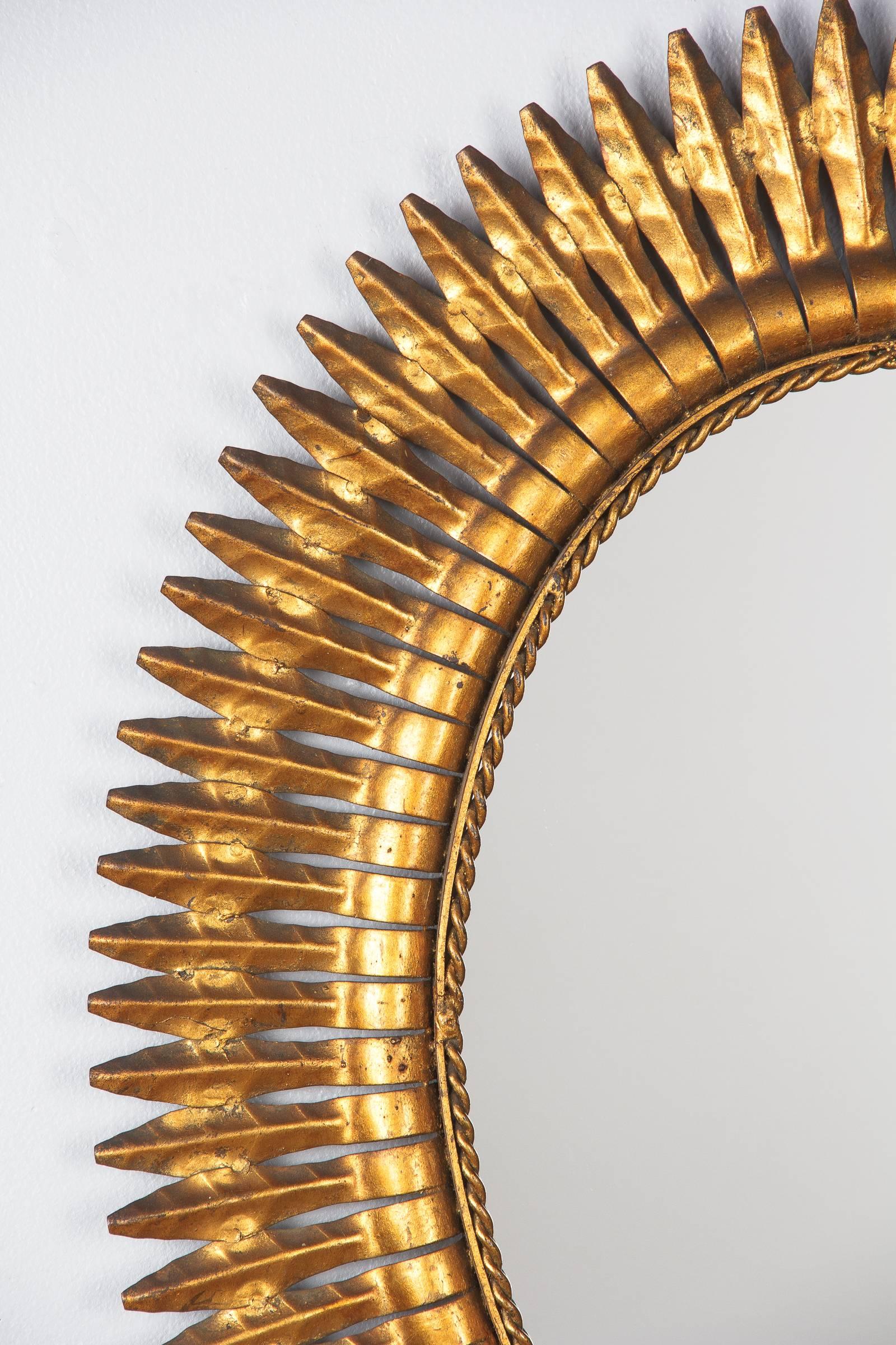 Mid-Century Modern Gilded Metal Sunburst Mirror, Spain, 1950s