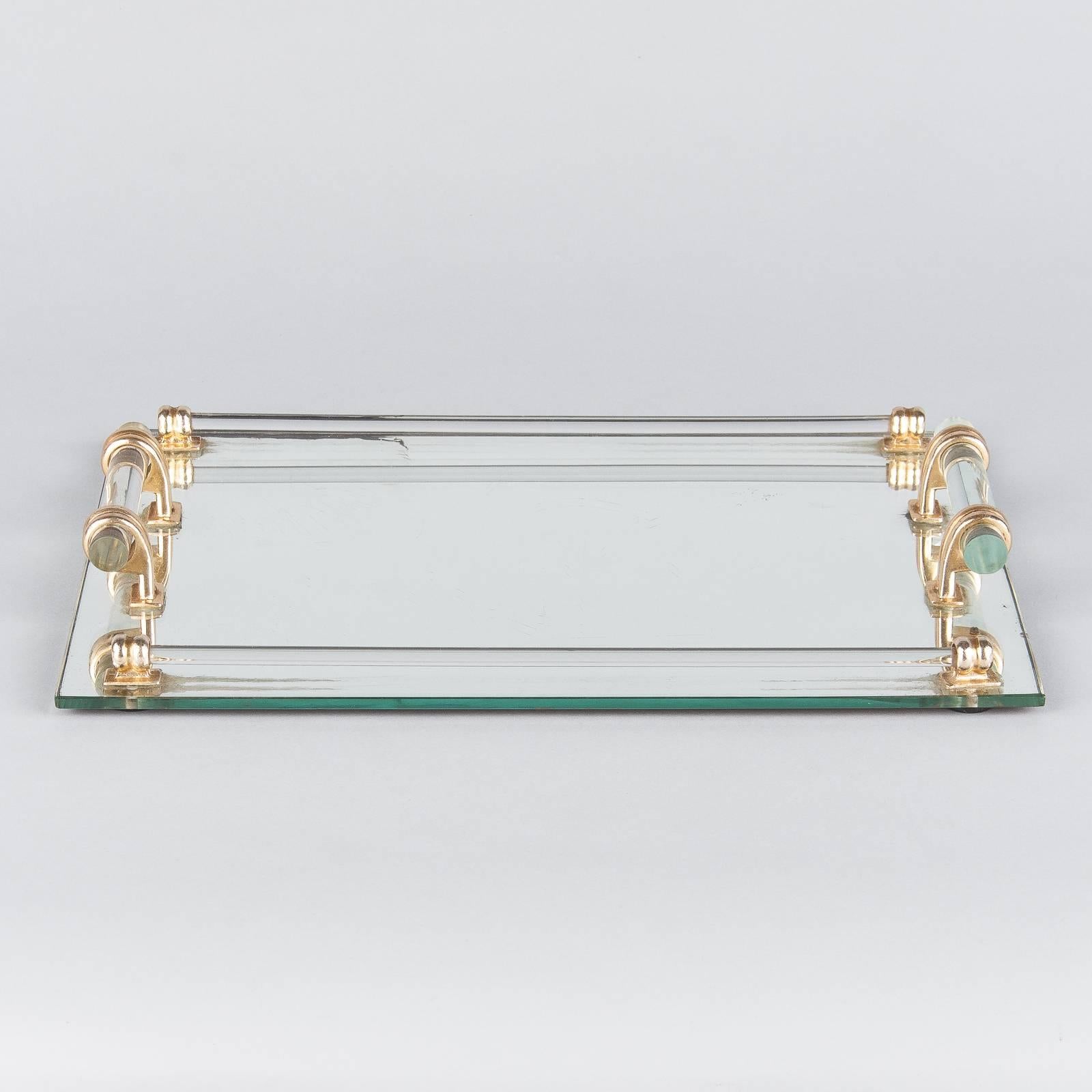 French Vintage Mirrored Glass Tray, 1950s 1