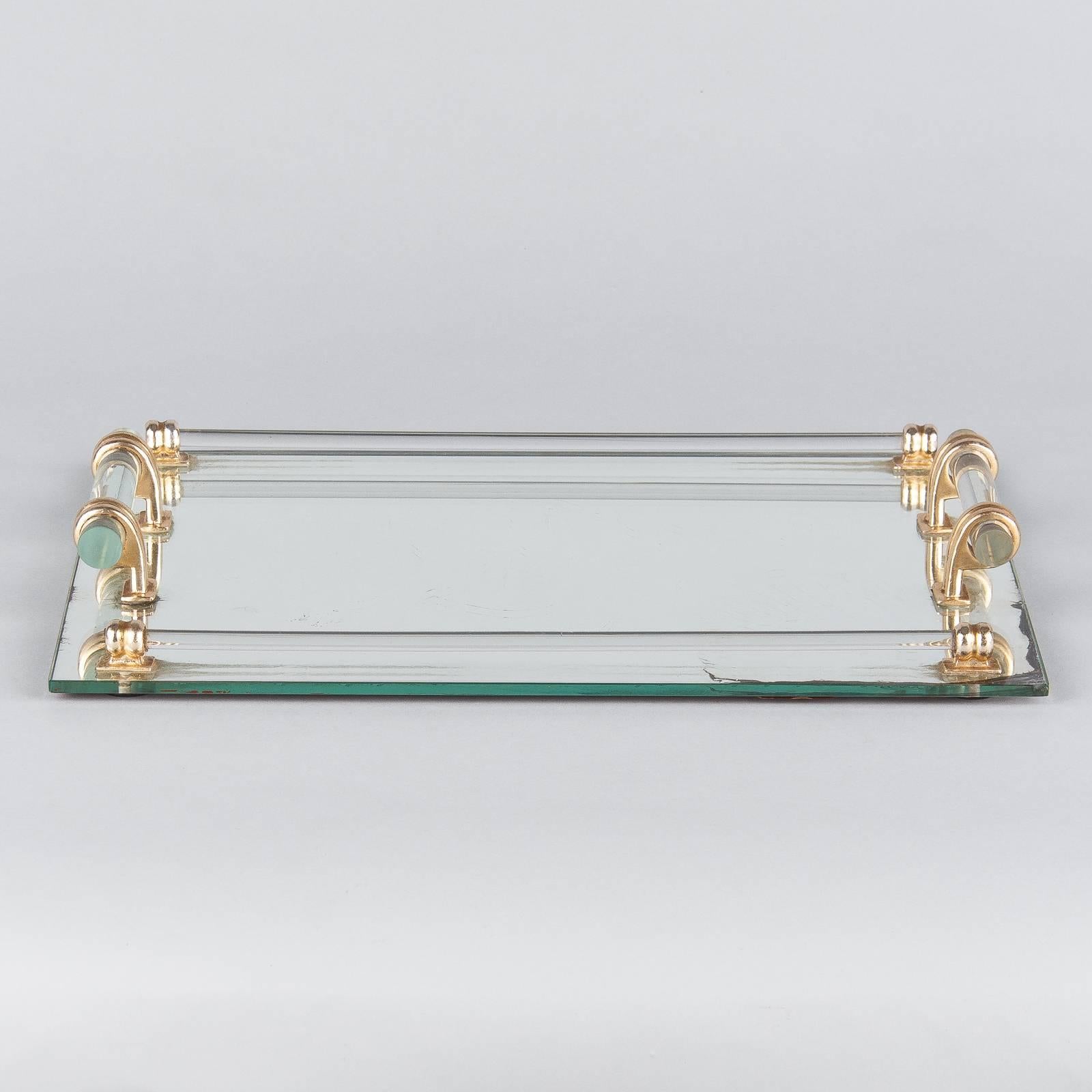 French Vintage Mirrored Glass Tray, 1950s 3