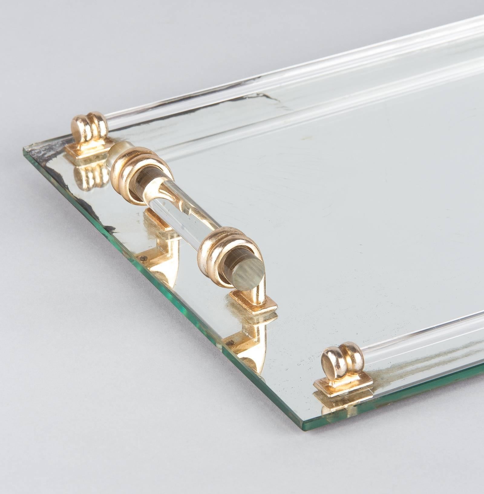 Mid-Century Modern French Vintage Mirrored Glass Tray, 1950s