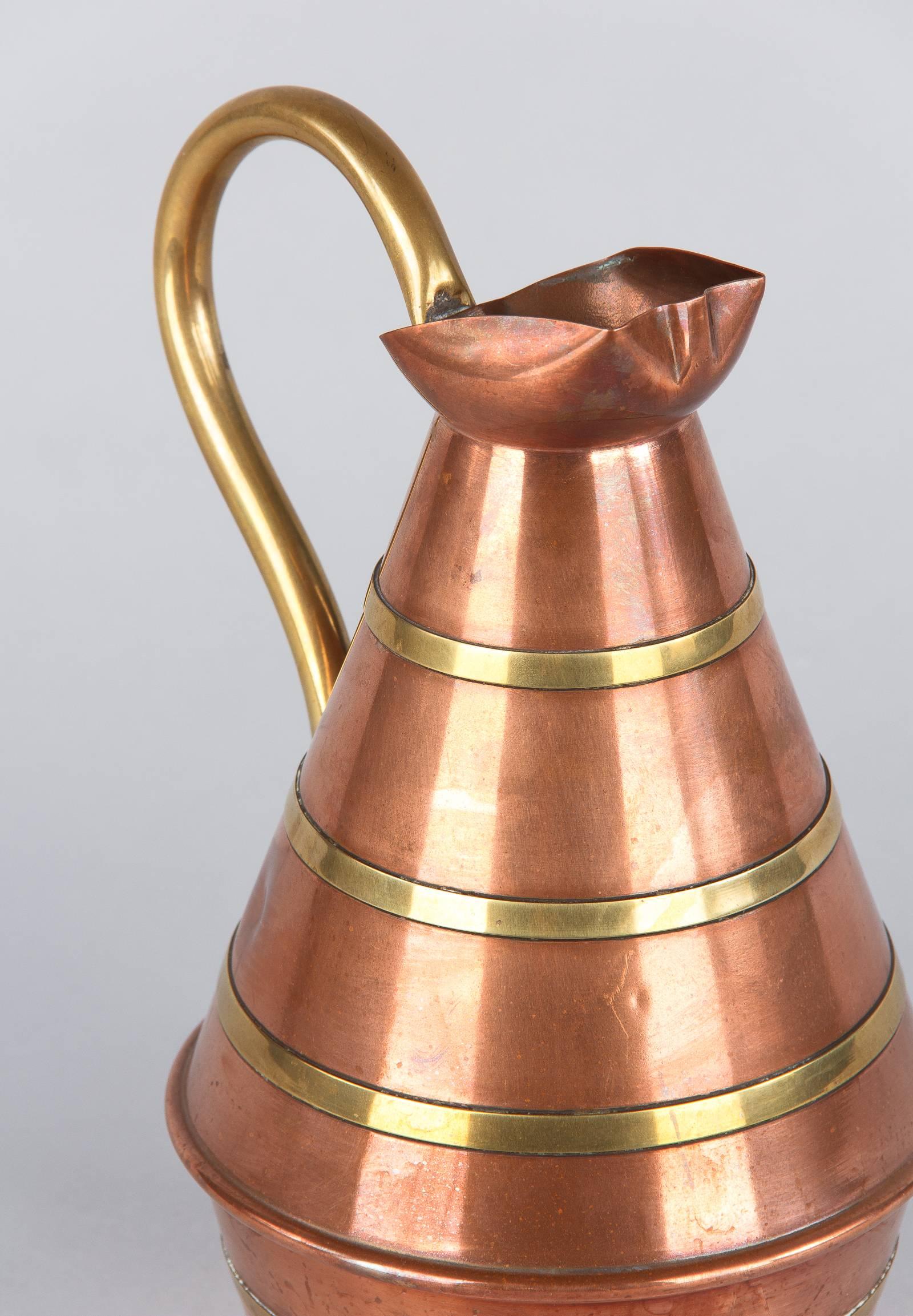 French Copper and Brass Wine Pitcher, 1950s In Good Condition In Austin, TX