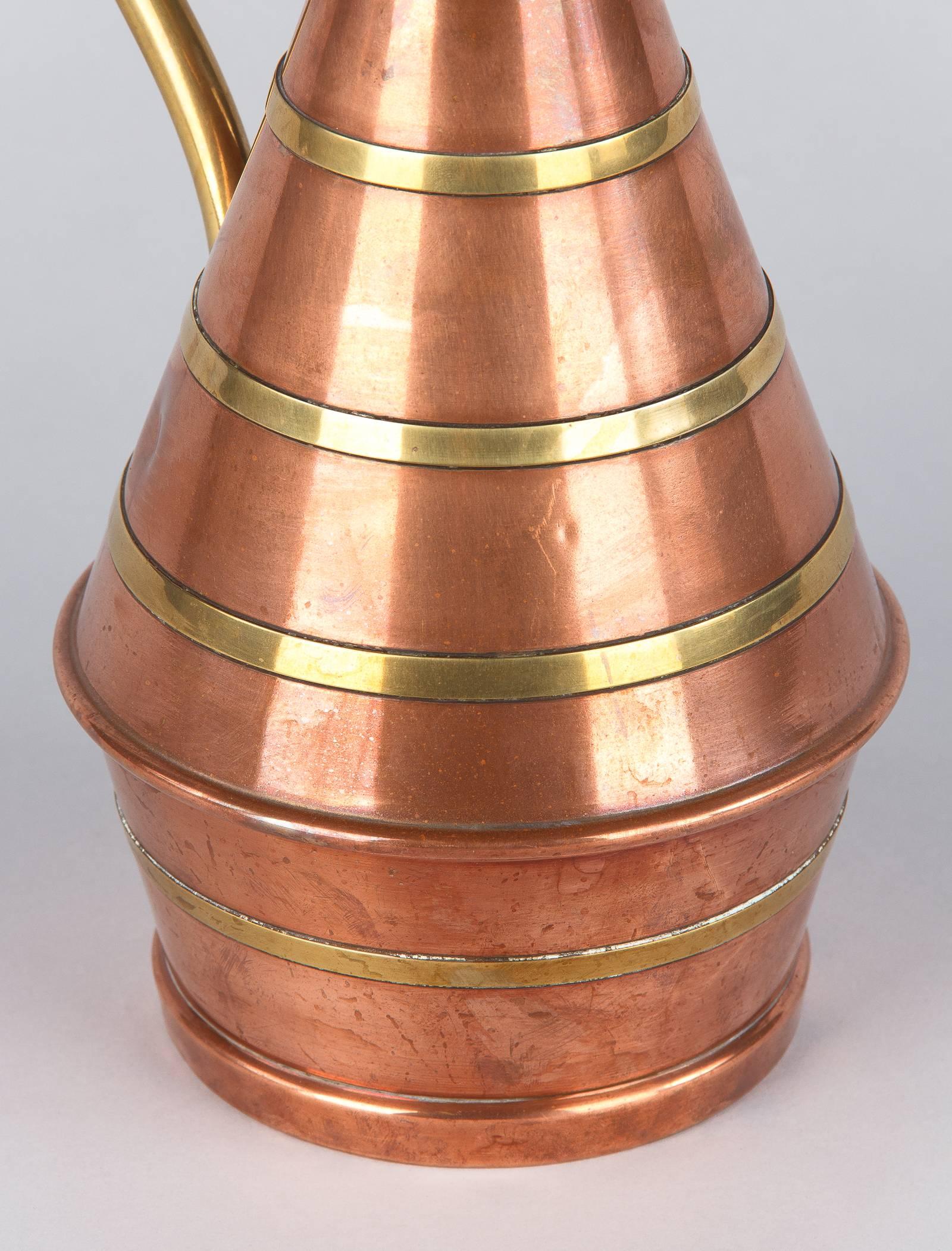 20th Century French Copper and Brass Wine Pitcher, 1950s