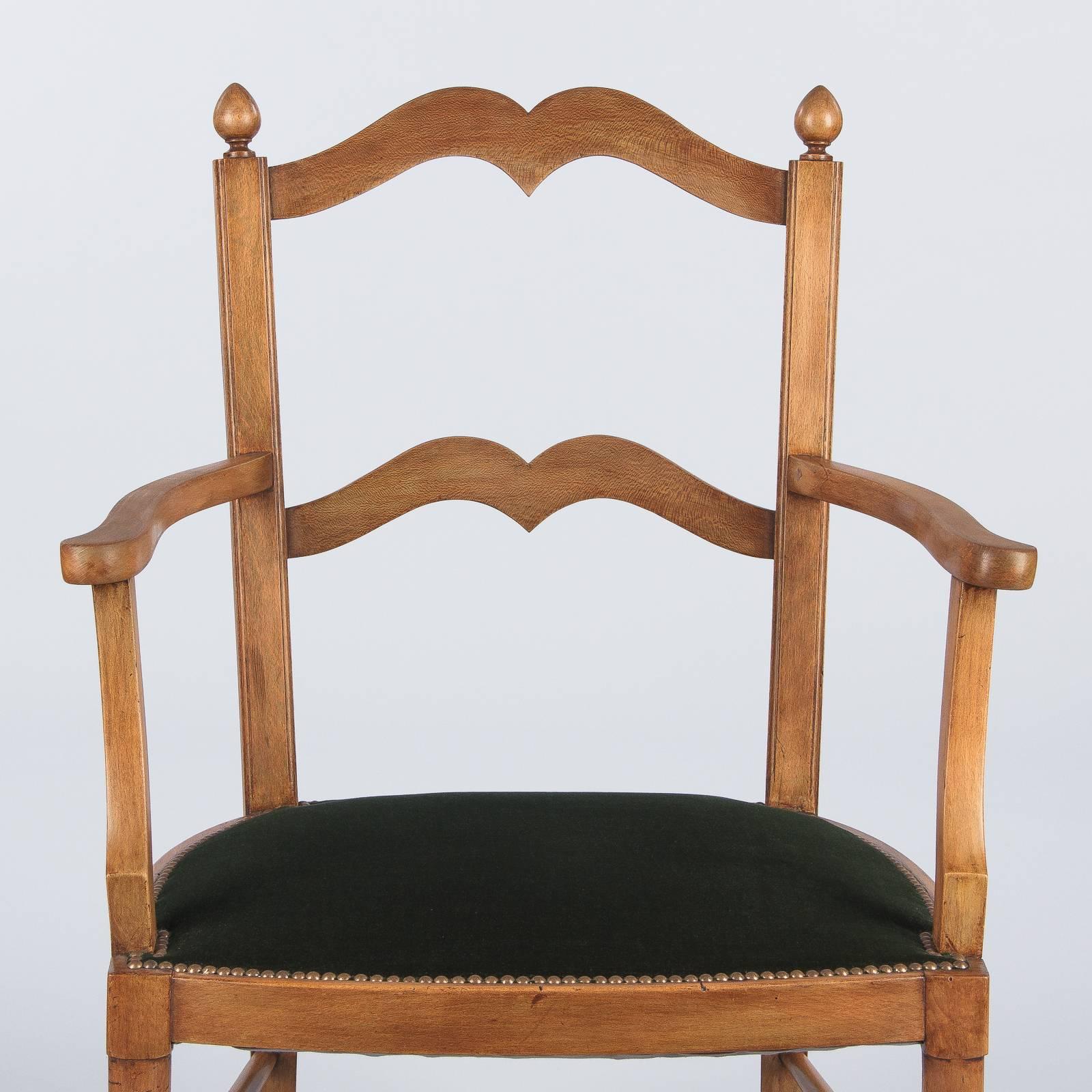 Fabric French Directoire Style Beechwood Armchair, 1940s