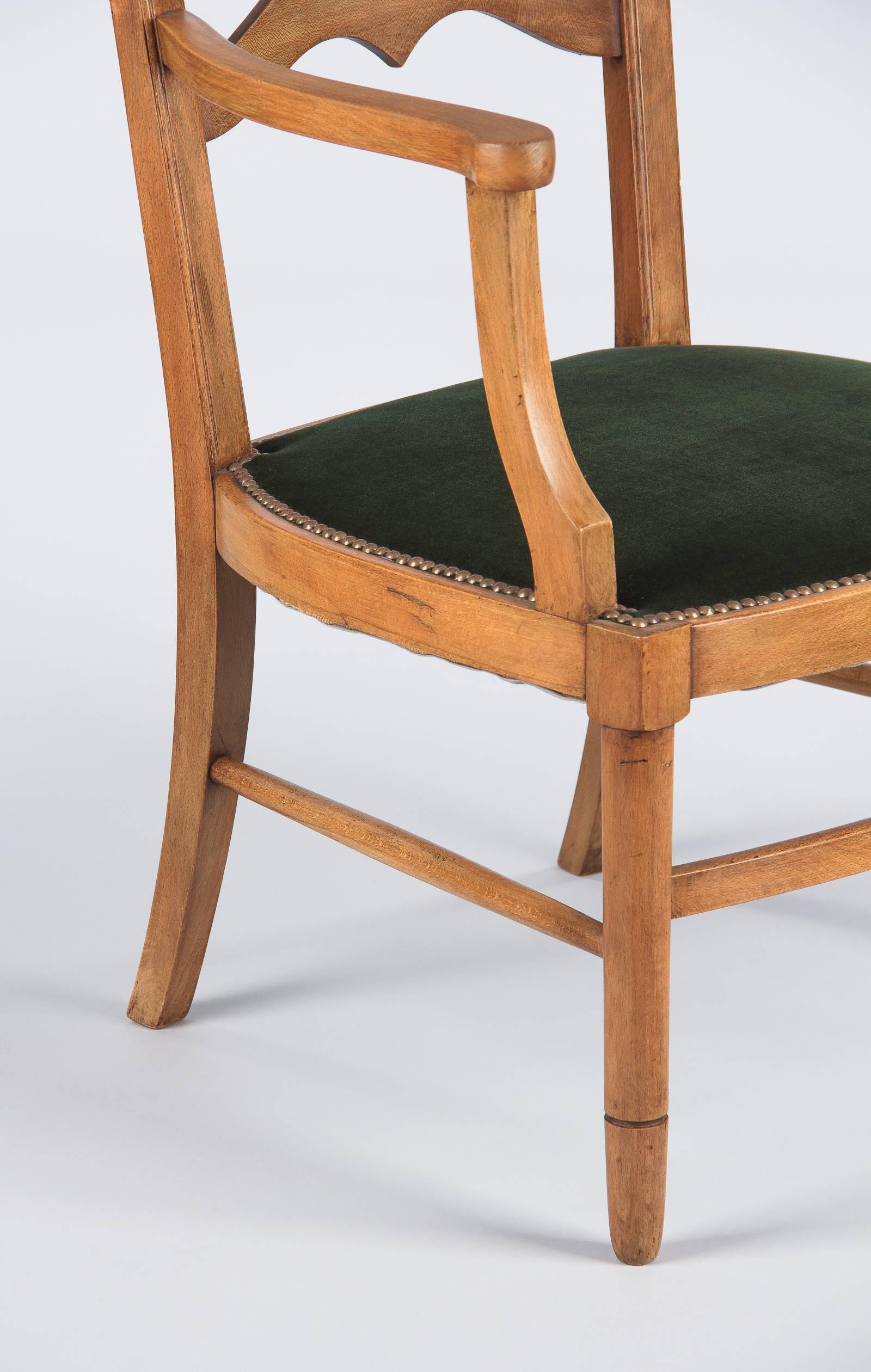 20th Century French Directoire Style Beechwood Armchair, 1940s