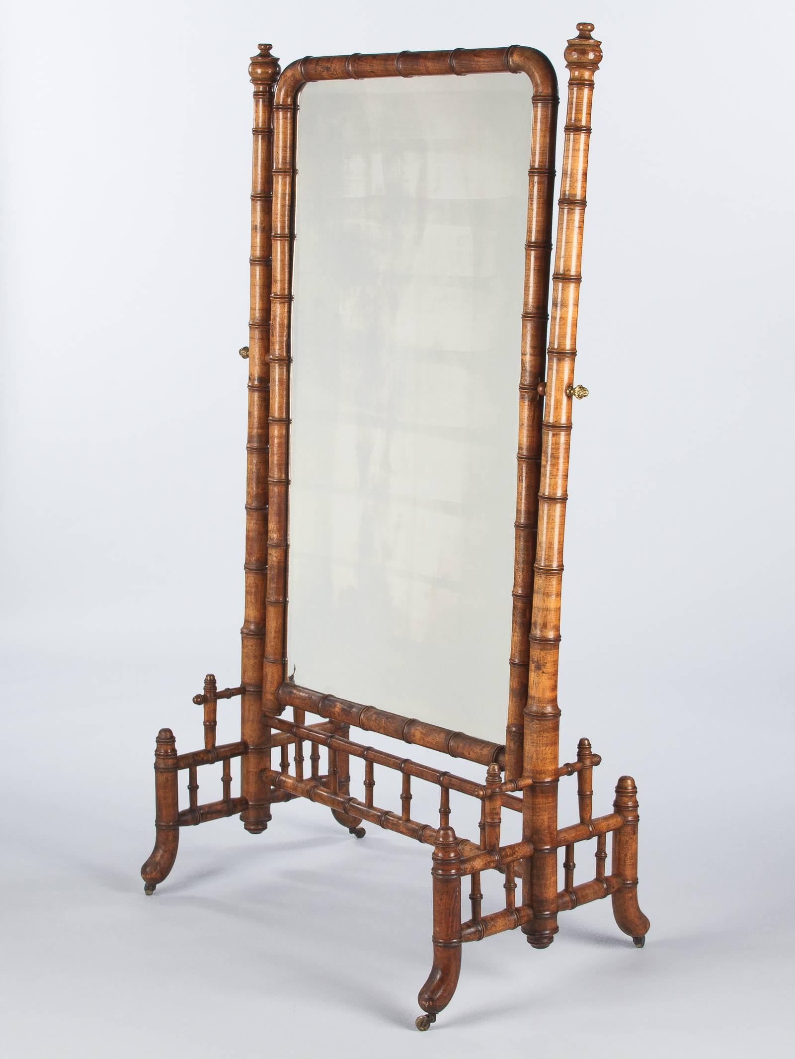 Napoleon III Faux-Bamboo Cheval Mirror, France, Late 1800s 1