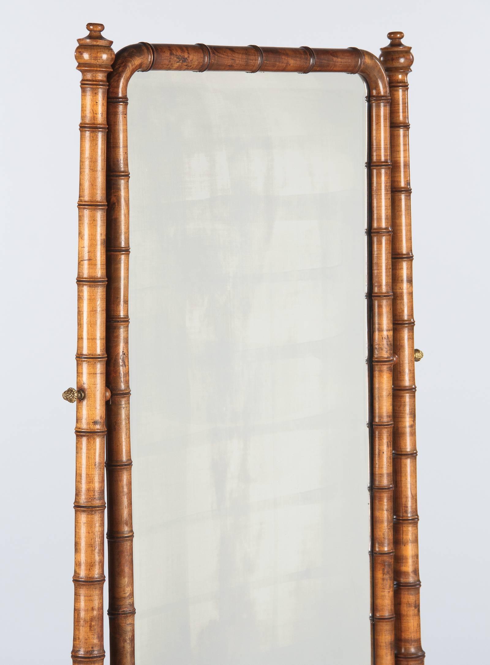 French Napoleon III Faux-Bamboo Cheval Mirror, France, Late 1800s