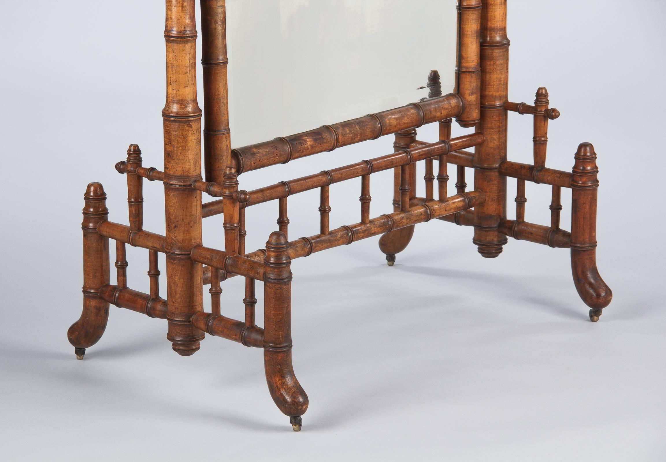 Napoleon III Faux-Bamboo Cheval Mirror, France, Late 1800s In Good Condition In Austin, TX