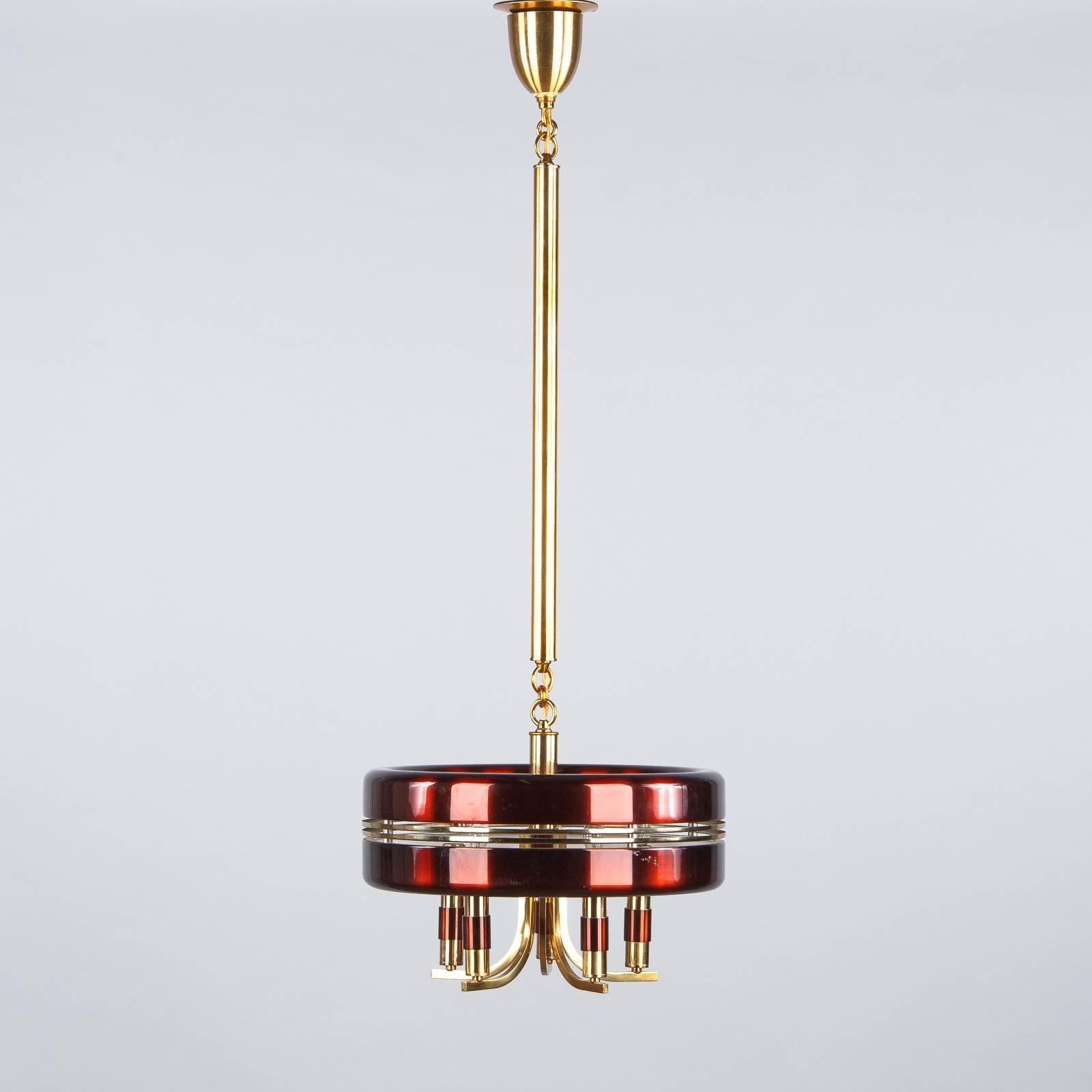 Italian Brass and Painted Metal Chandelier by Rolly, 1960s In Good Condition In Austin, TX