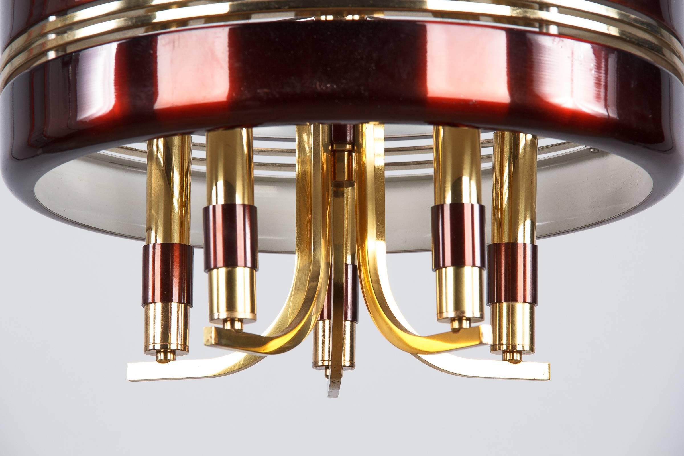 Aluminum Italian Brass and Painted Metal Chandelier by Rolly, 1960s
