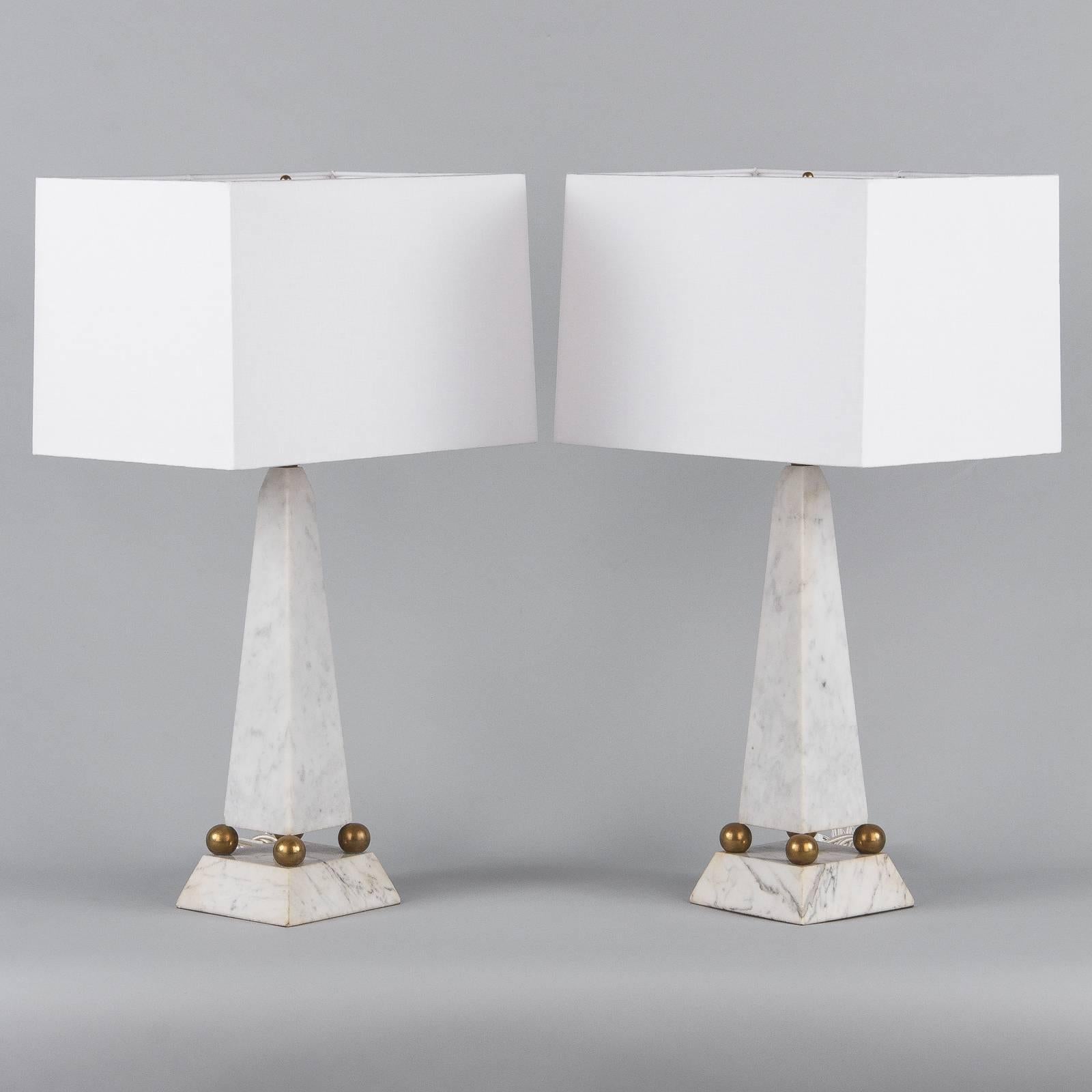 Italian Pair of Art Deco Marble Table Lamps, Italy, 1930s