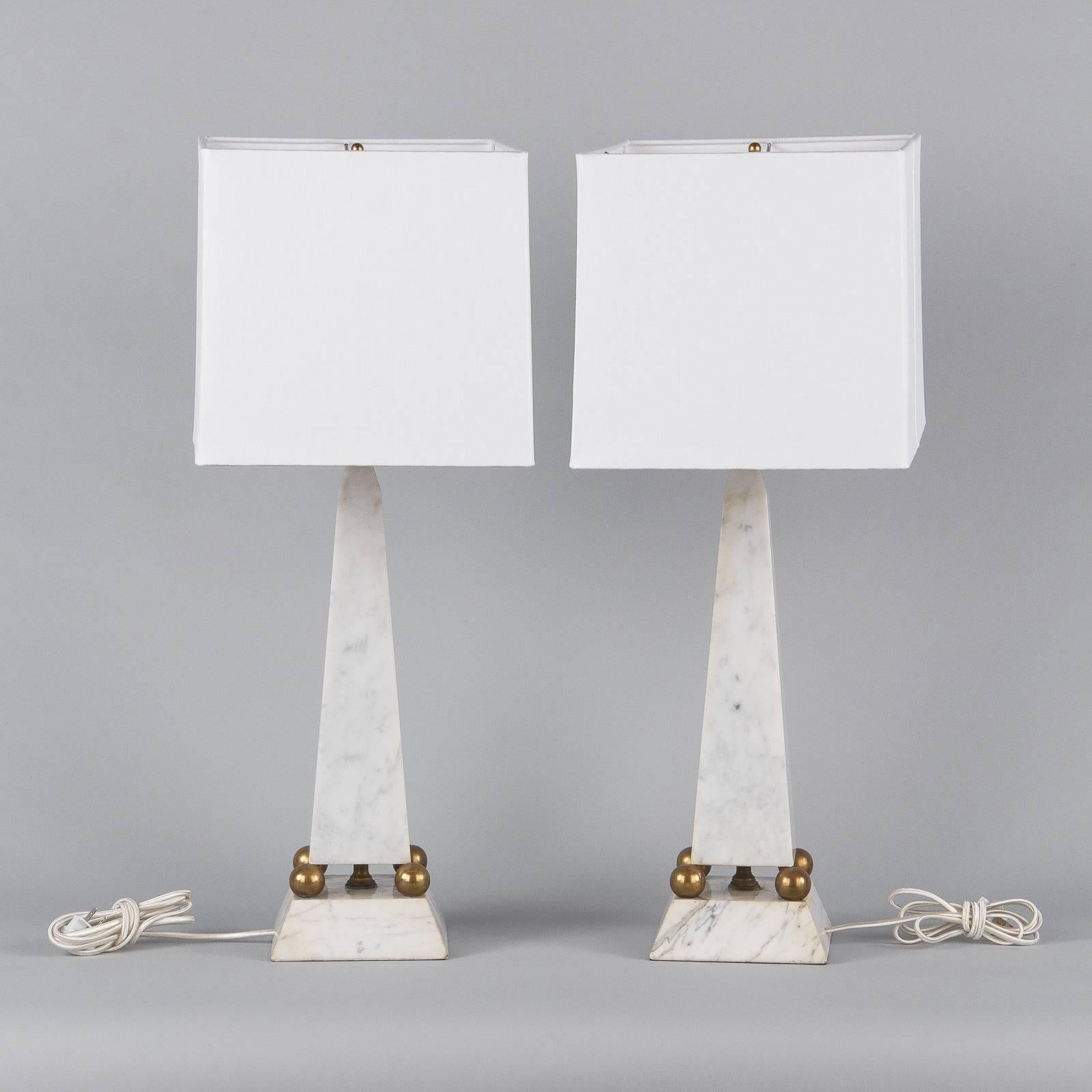 Pair of Art Deco Marble Table Lamps, Italy, 1930s 2