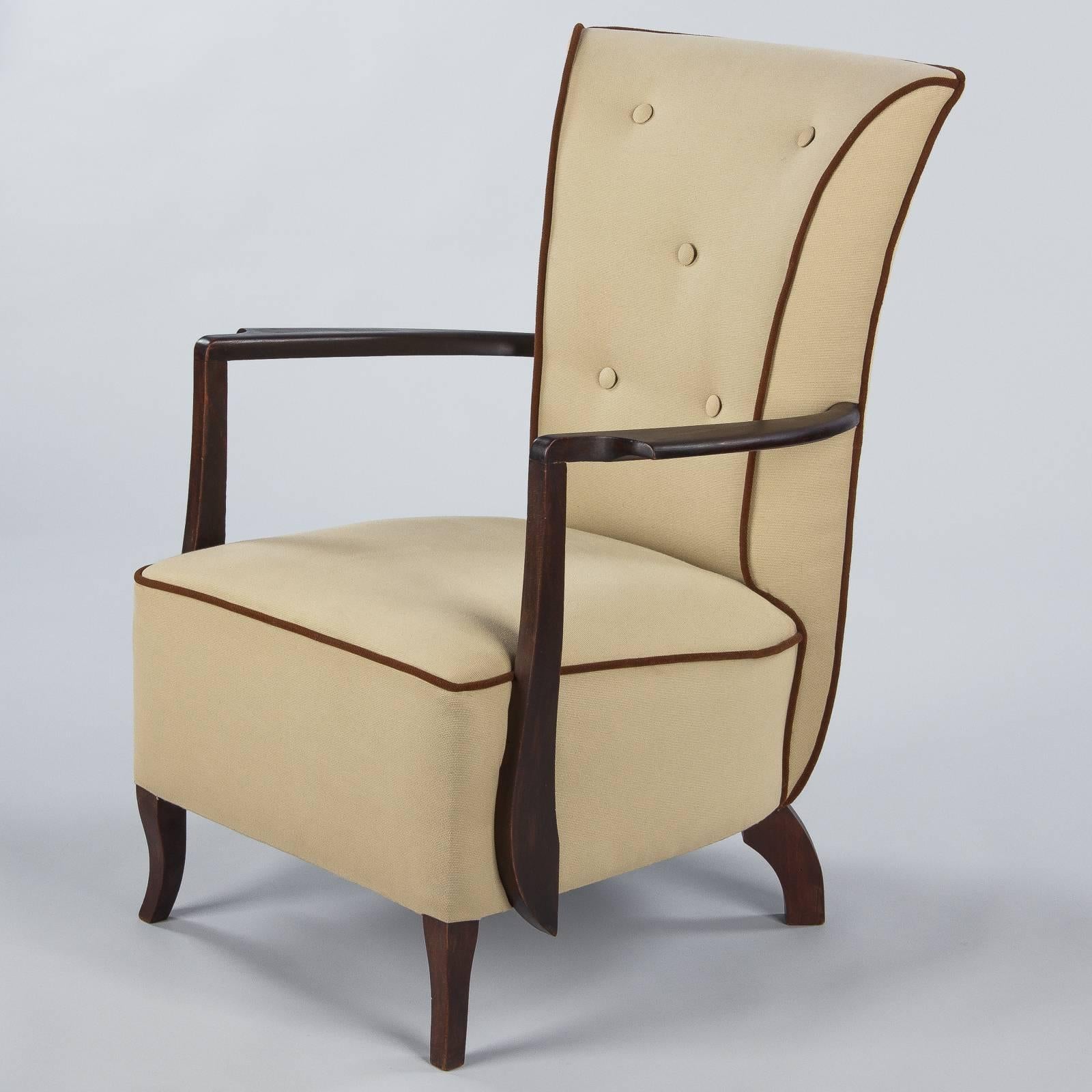 French Art Deco Beechwood Upholstered Armchair, 1940s 5