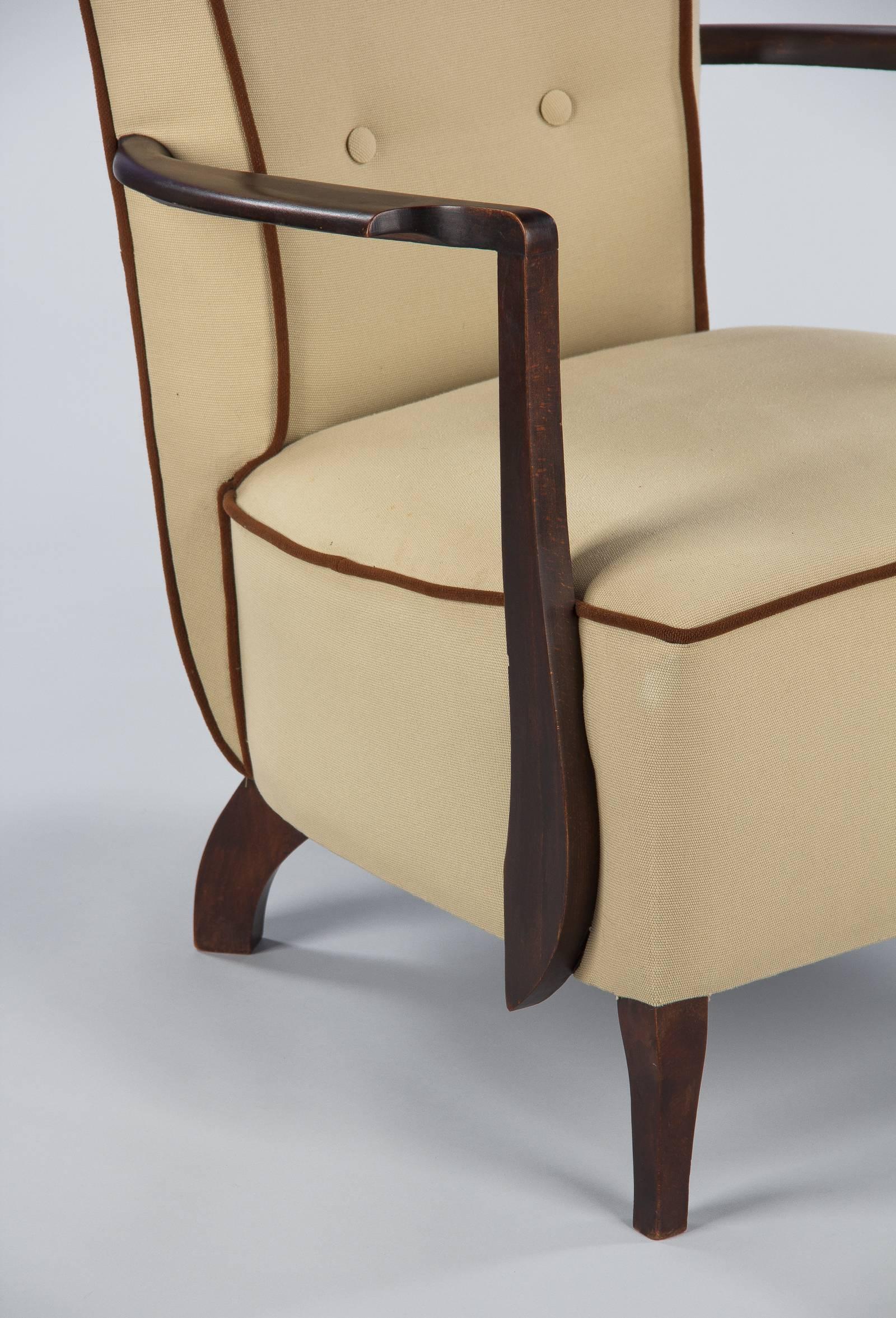 French Art Deco Beechwood Upholstered Armchair, 1940s 2