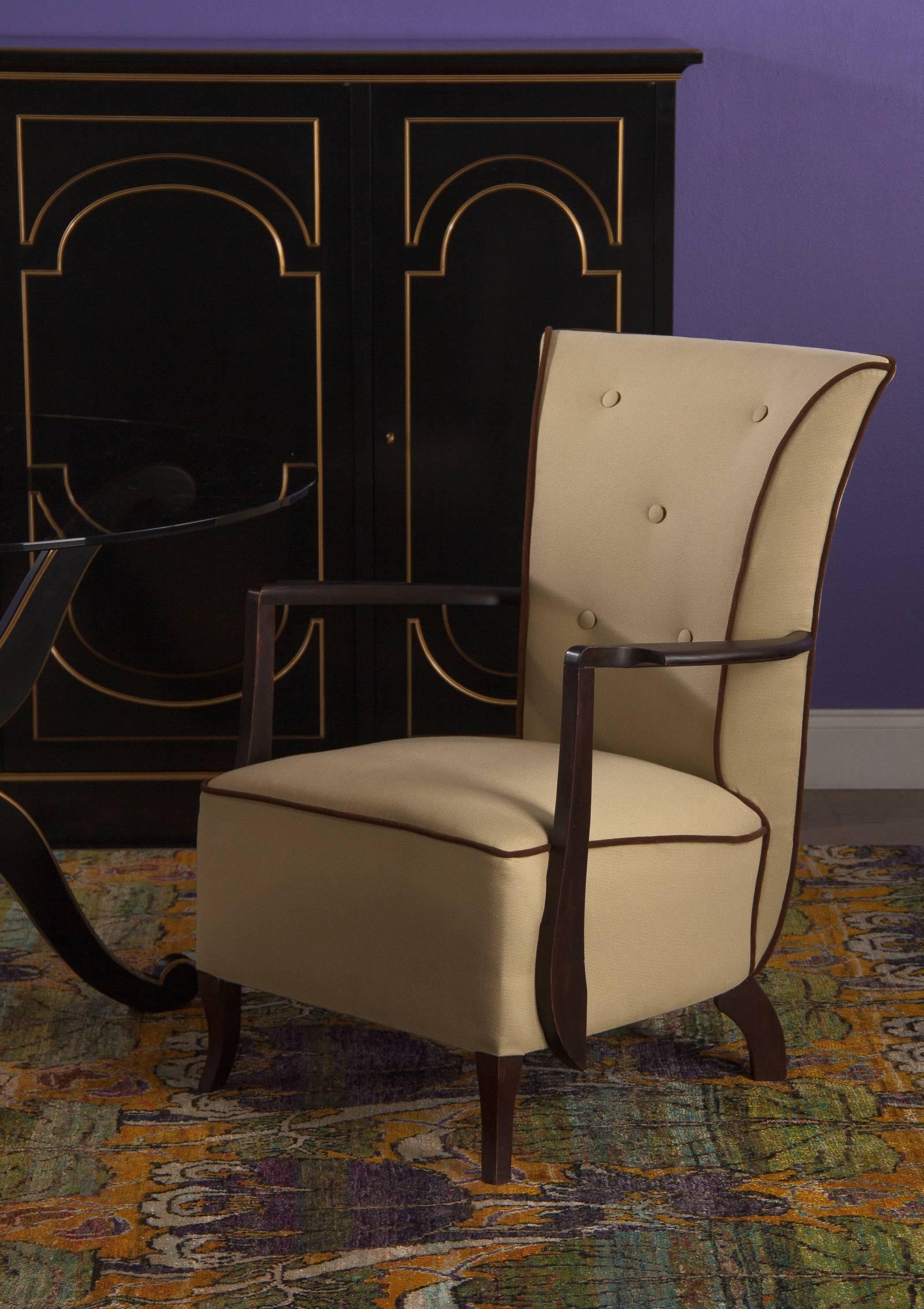 French Art Deco Beechwood Upholstered Armchair, 1940s 4