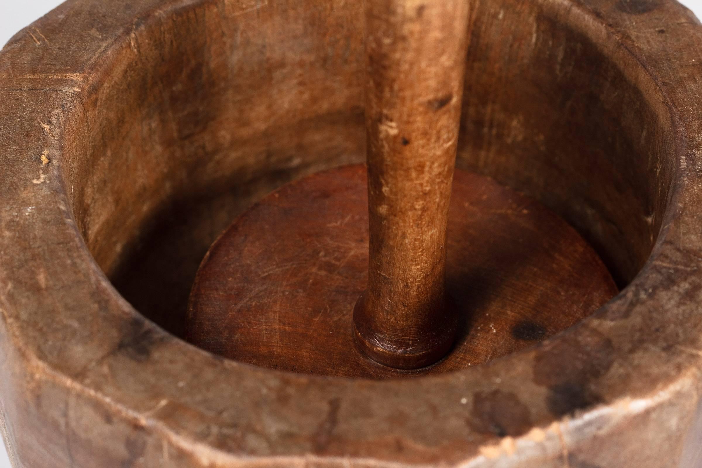 French Wooden Mortar and Pestle, Early 1900s 1